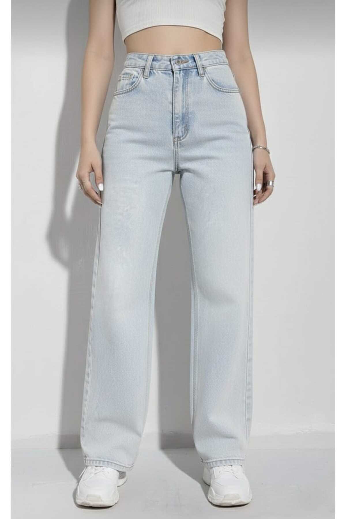 Lighter Jeans Denny Buz Kar Esnek Wide Leg Yüksek Bel Jean Bol Paça Rahat Kesim Denim Pantolon