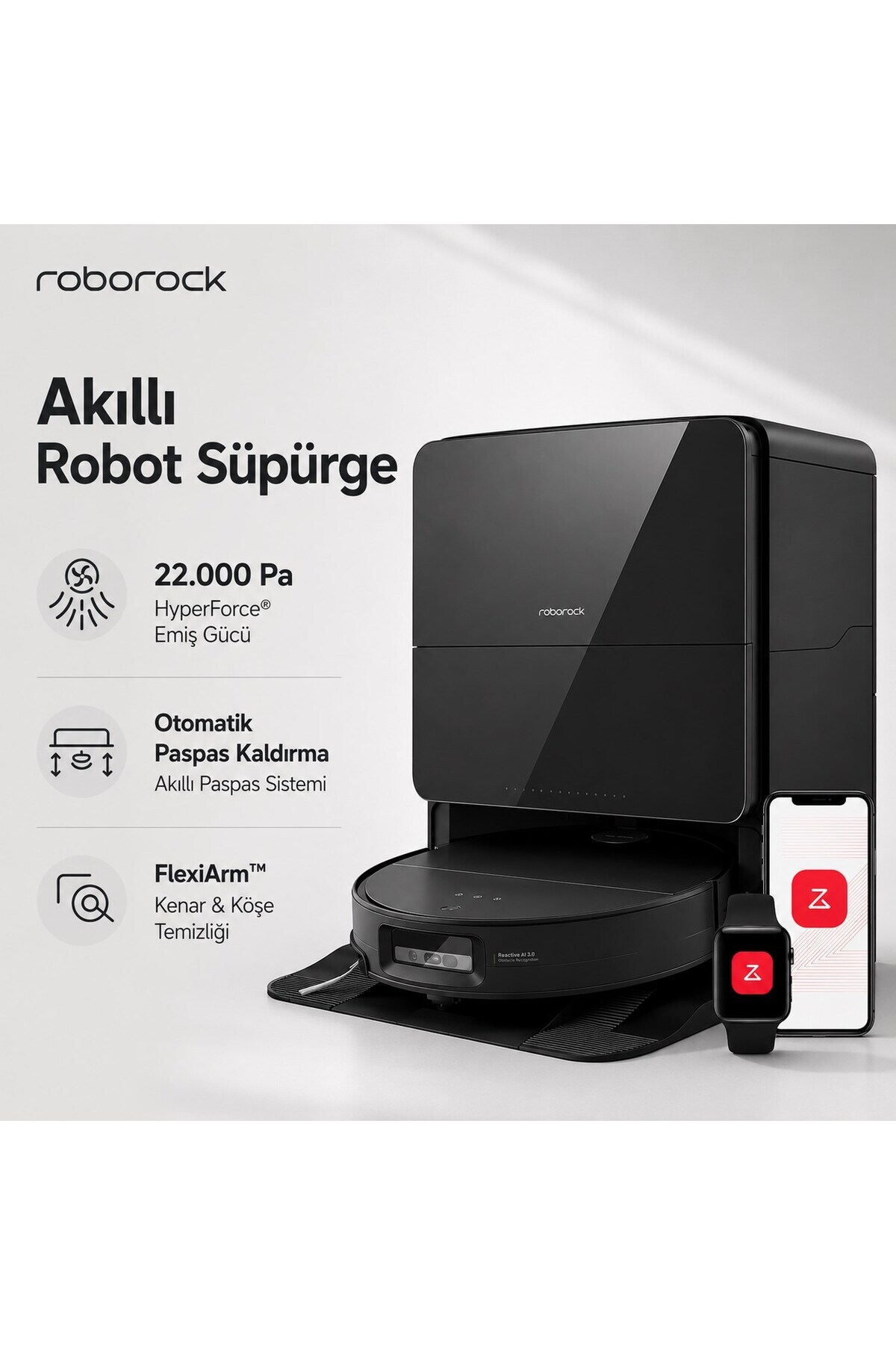 Roborock Saros 10 Robot Süpürge 22000 Pa FlexiArm Akıllı