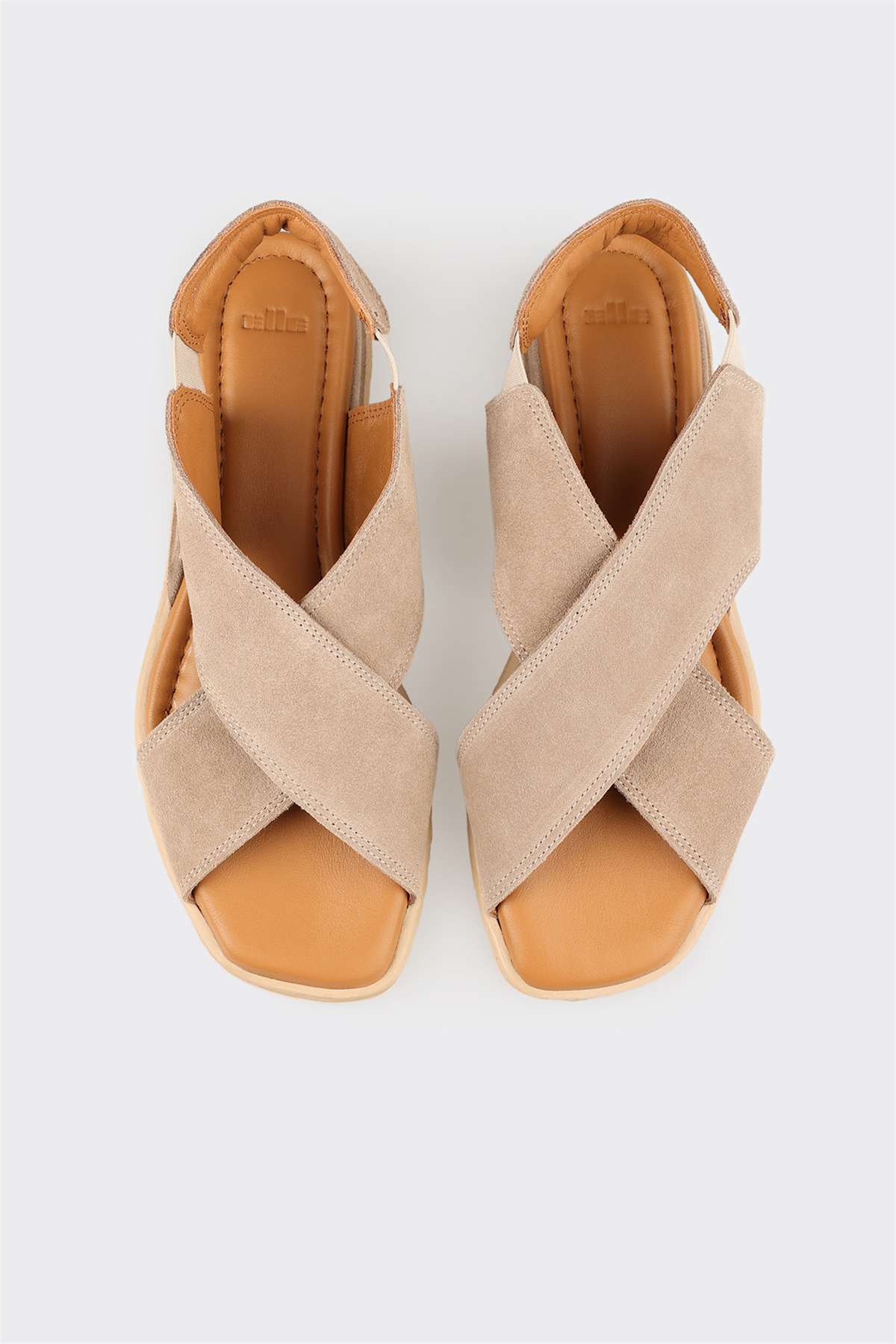 Elle Shoes Bej Deri Kadın Düz Sandalet görsel 4