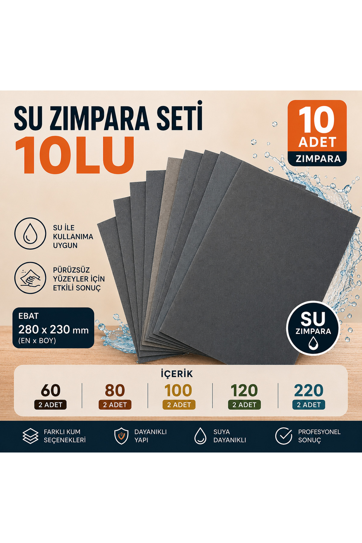 Kapax Su Zımparası Seti 10'lu Oto Boya Seramik Metal Ahşap İçin