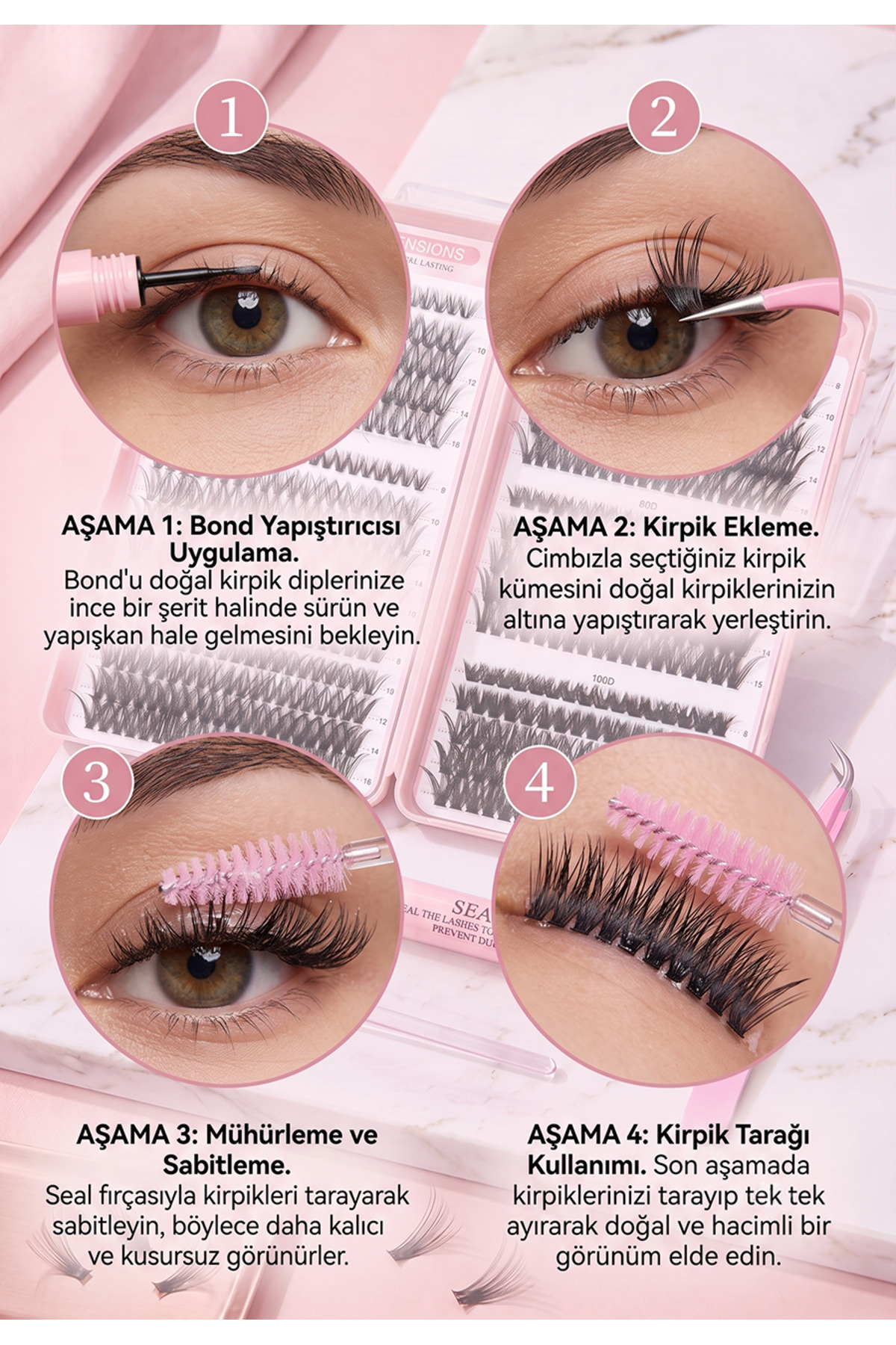 Profesyonel Kirpik Seti Doğal Görünümlü İpek Kirpik Uygulama Kiti 580'li — lvkirpik580 — تصویر 5 از 6