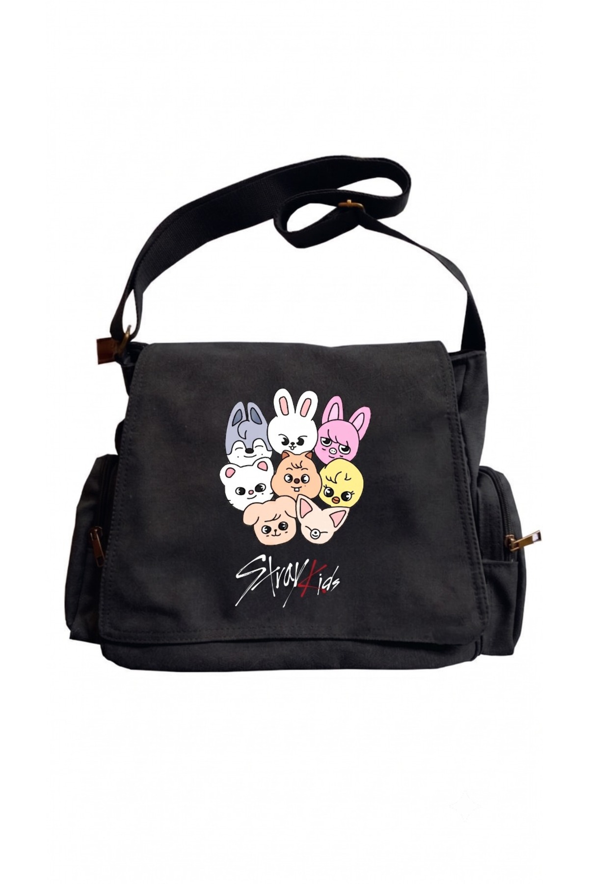 Toum Kpop Serisi Stray Kids Baskılı Unisex Haki Postacı Çantası