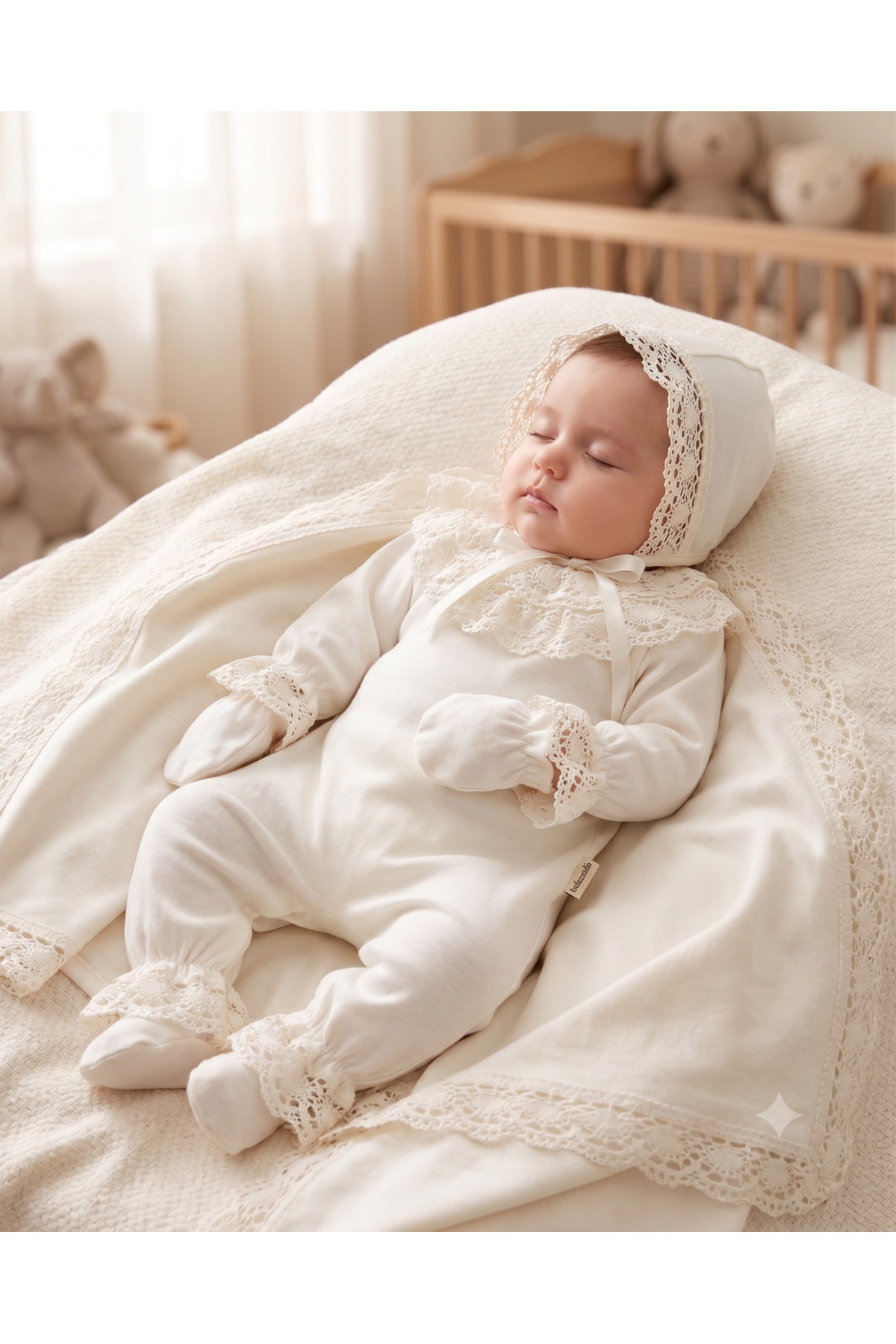 Bebezade Kopanaki 4 Piece Baby Girl Set with Lace and Combed Cotton Blanket