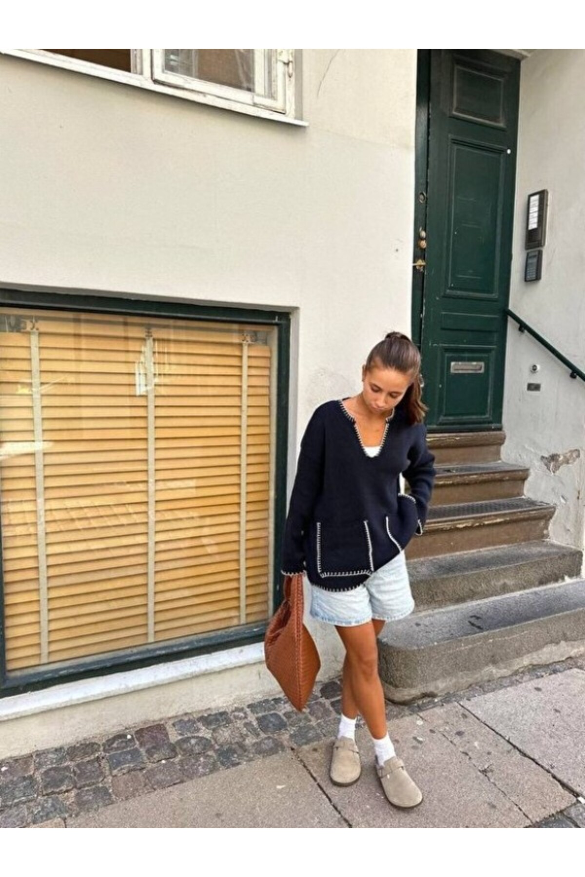 Lena Kadın Örgü Detay Büyük Boy Omuz ve Tote Çanta Günlük Geniş Hacimli
