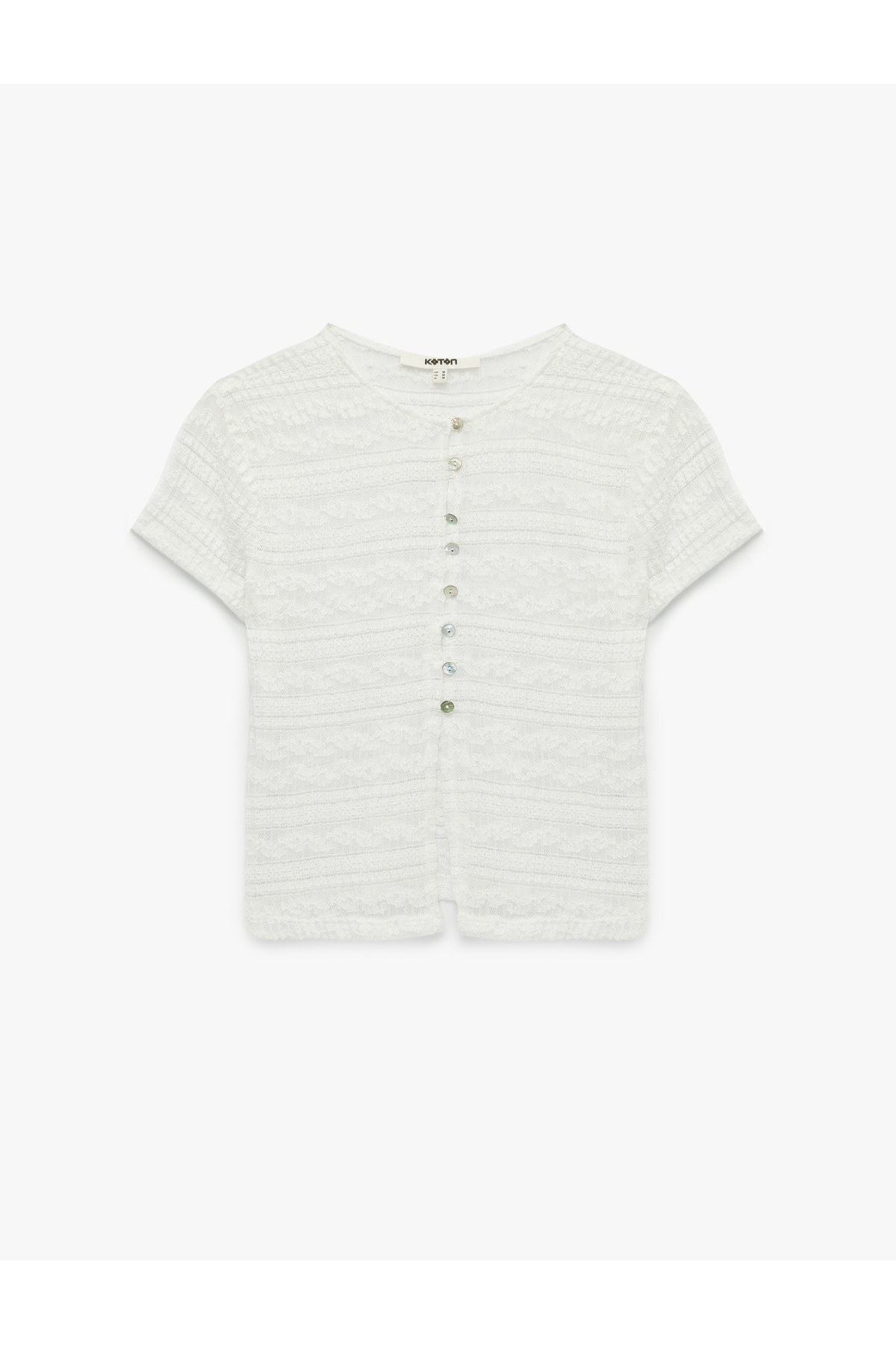 Koton Slim Fit Short Sleeve Crew Neck Buttoned Lace Blouse