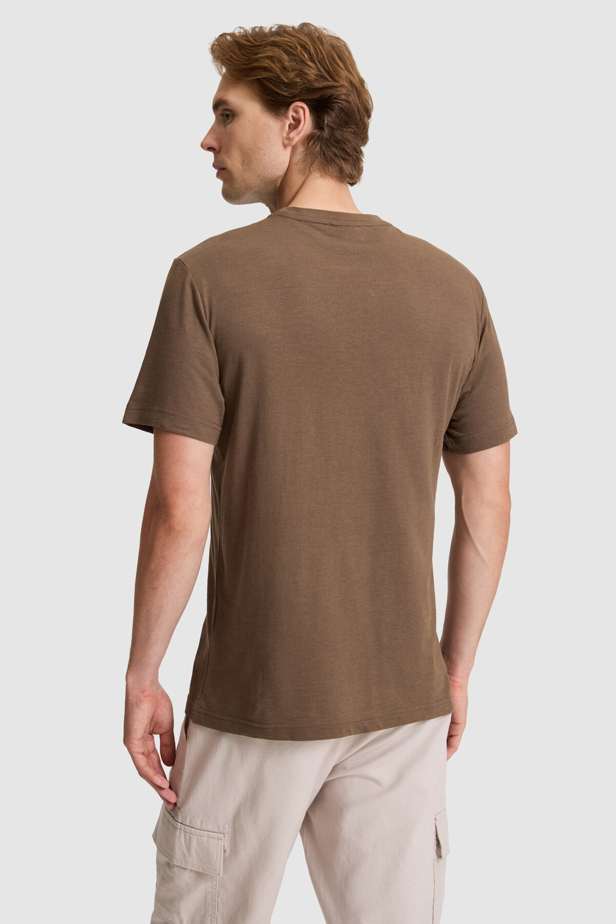 U.S. Polo Assn. Erkek Kahverengi Regular Fit Bisiklet Yaka Tişört 50327159-VR029 görsel 5