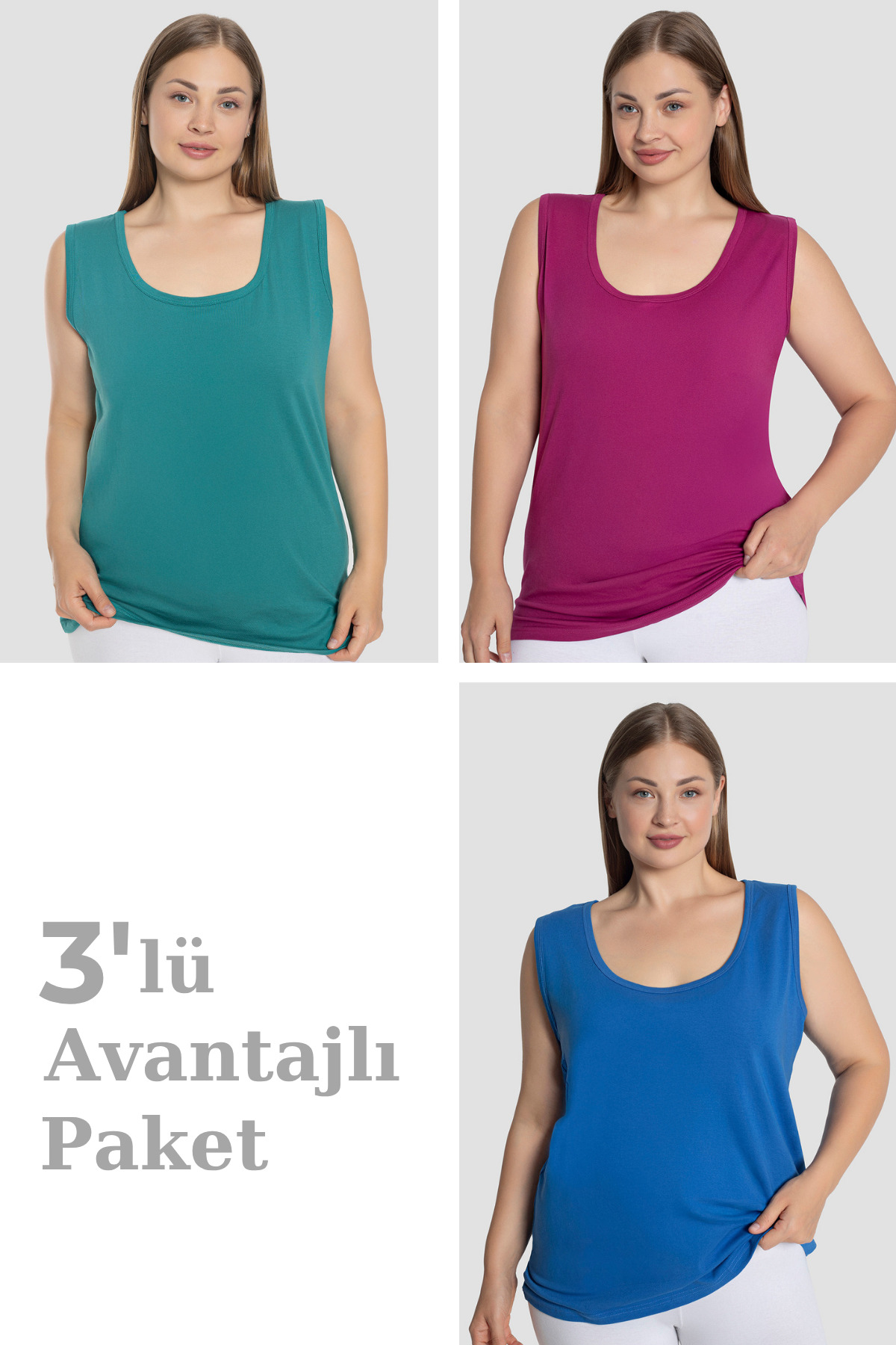 Arma Yıldız Kadın Pamuklu Büyük Beden Kalın Askılı Atlet 3'lü Paket