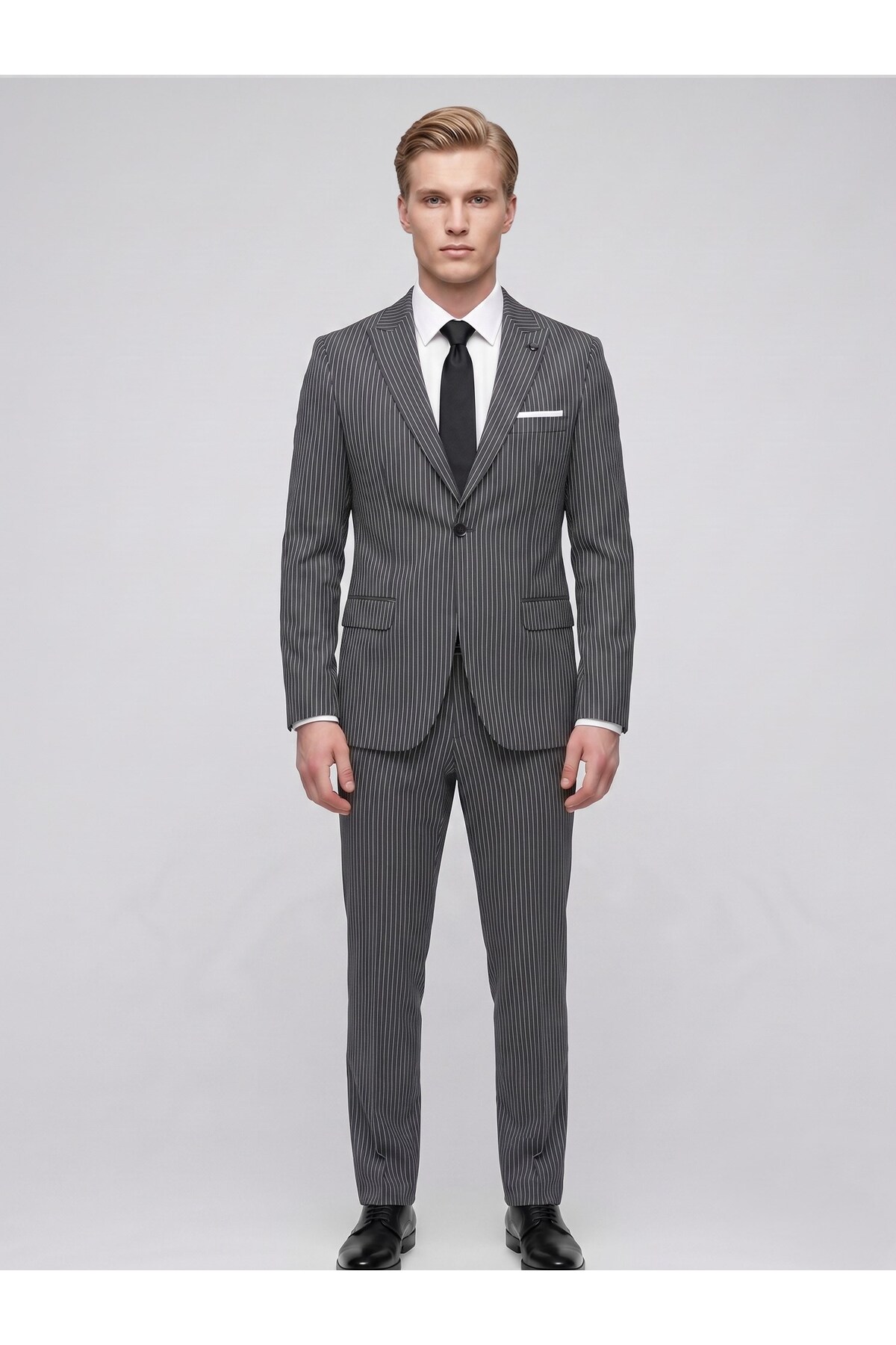 Plus Scorpion Men's Striped Suit – Slim Fit Modern Cut Stylish Classic Jacket and Trousers Set