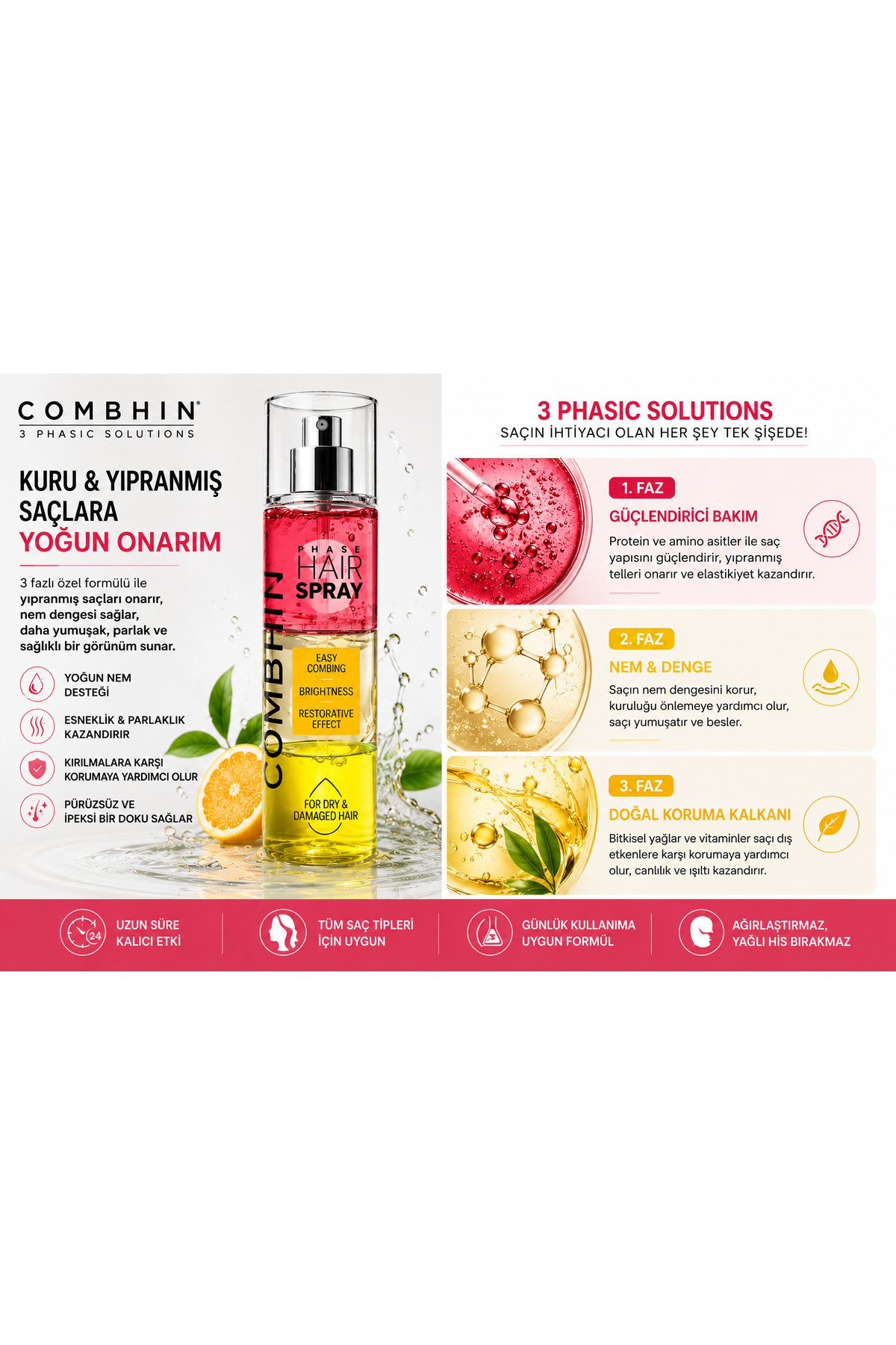 اسپری موی سه فاز ترمیم کننده قوی کره ای - مخصوص موهای خشک و آسیب دیده - حاوی کراتین و پروتئین گیاهی ۲۰۰ میلی لیتر - MK14 — تصویر 3 از 4