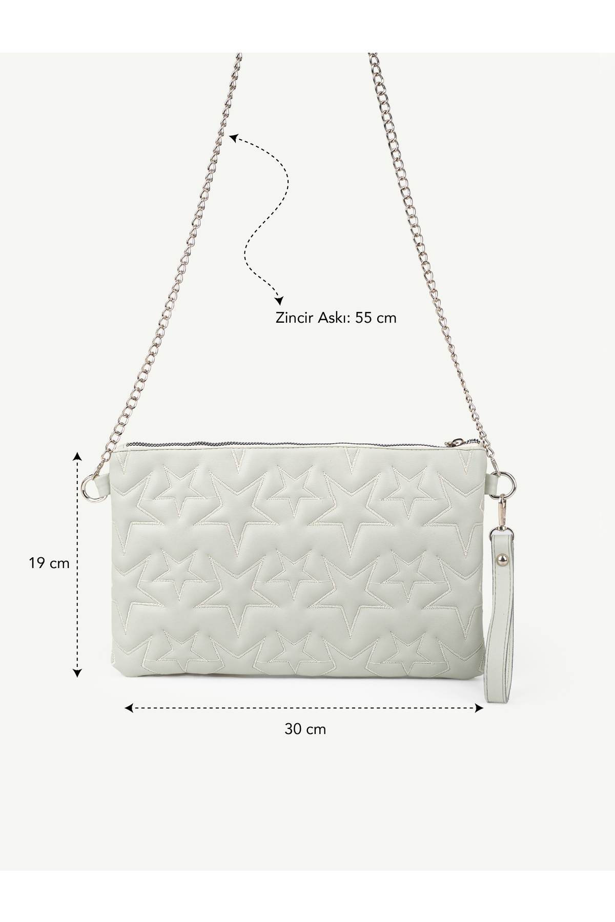 Kadın Yıldız Nakış İşlemeli Portföy El Çantası Bilek Askılı Saten Astarlı Clutch Çanta