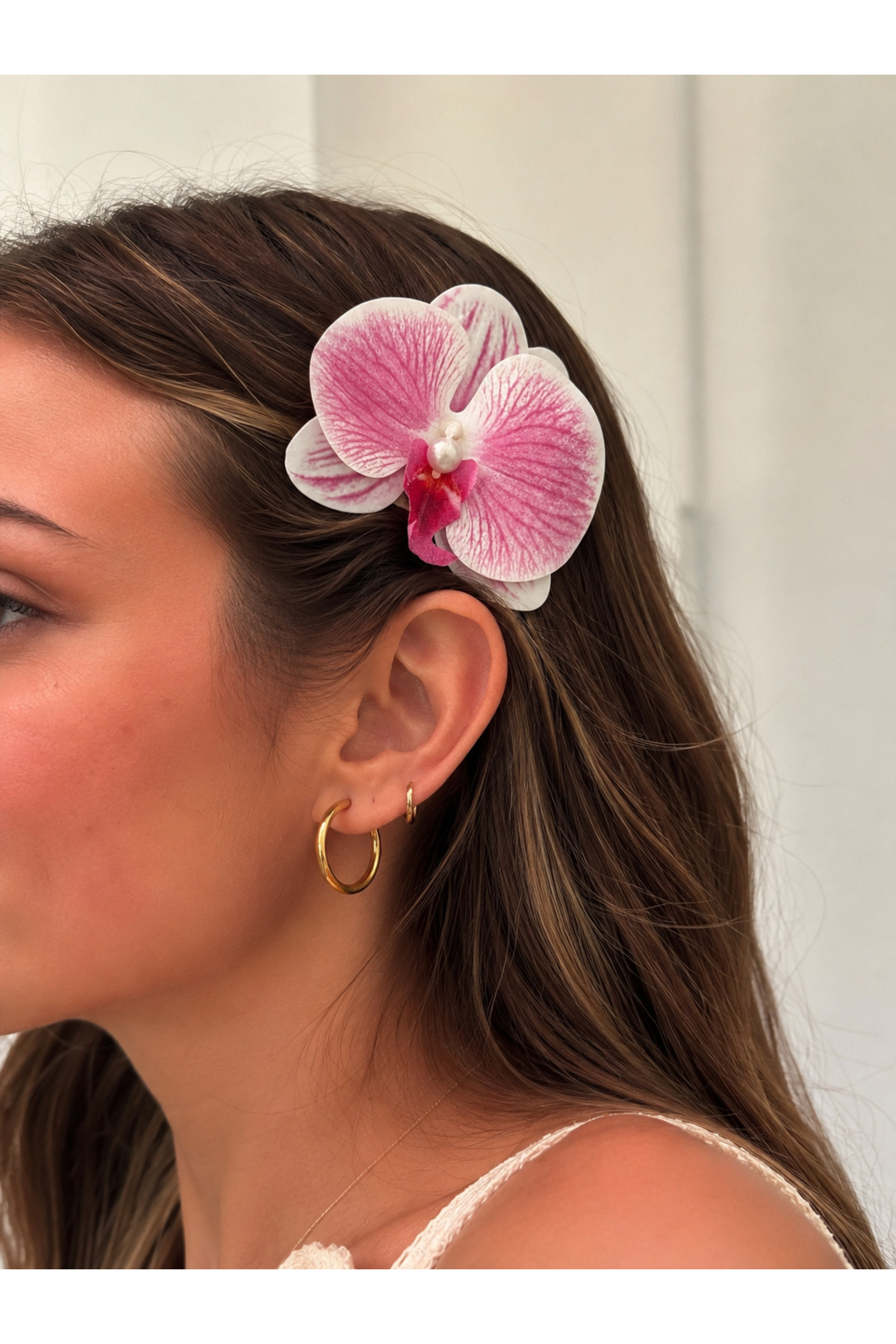 Premium Quality Pearl Orchid Flower Side Clamp Buckle Oversized Women's Aloha Hairpin