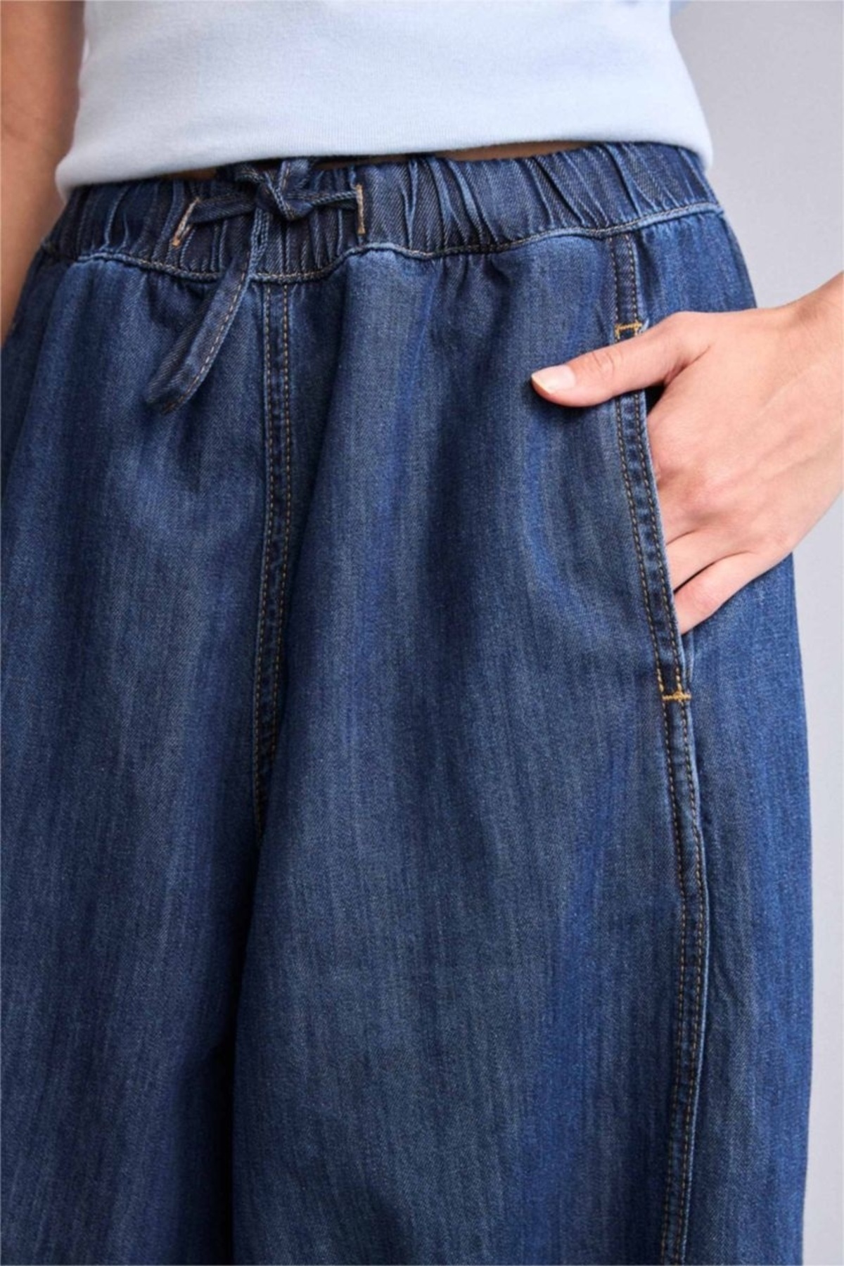 DeFacto %100 Pamuk Barrel Fit Yüksek Bel Jean Pantolon - Mavi görsel 4