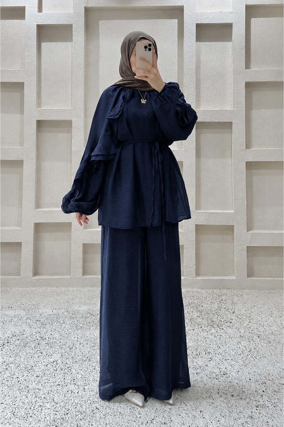 Lamelif Flywheel Detailed Tie-Up Suit Navy Blue