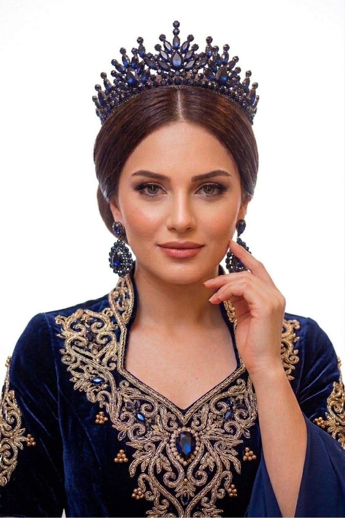 Pera Model Gelin Kına Tacı Ve Damla Taşlı Abiye Küpe, Sultan Tacı