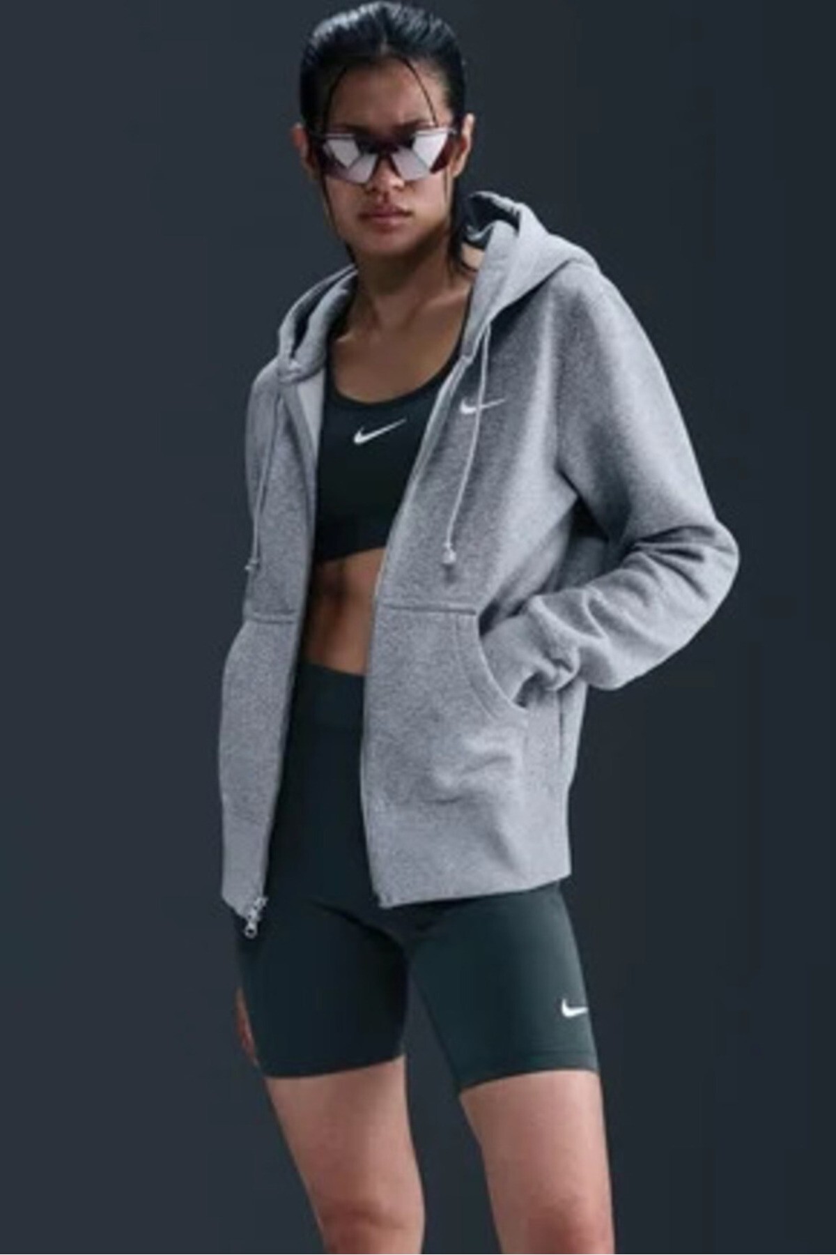 Nike Sportswear Phoenix Fleece Std Fz Hoodie Kadın Gri Sweatshrit görsel 3
