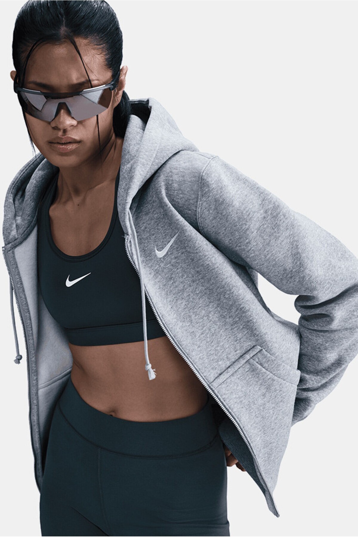 Nike Sportswear Phoenix Fleece Std Fz Hoodie Kadın Gri Sweatshrit