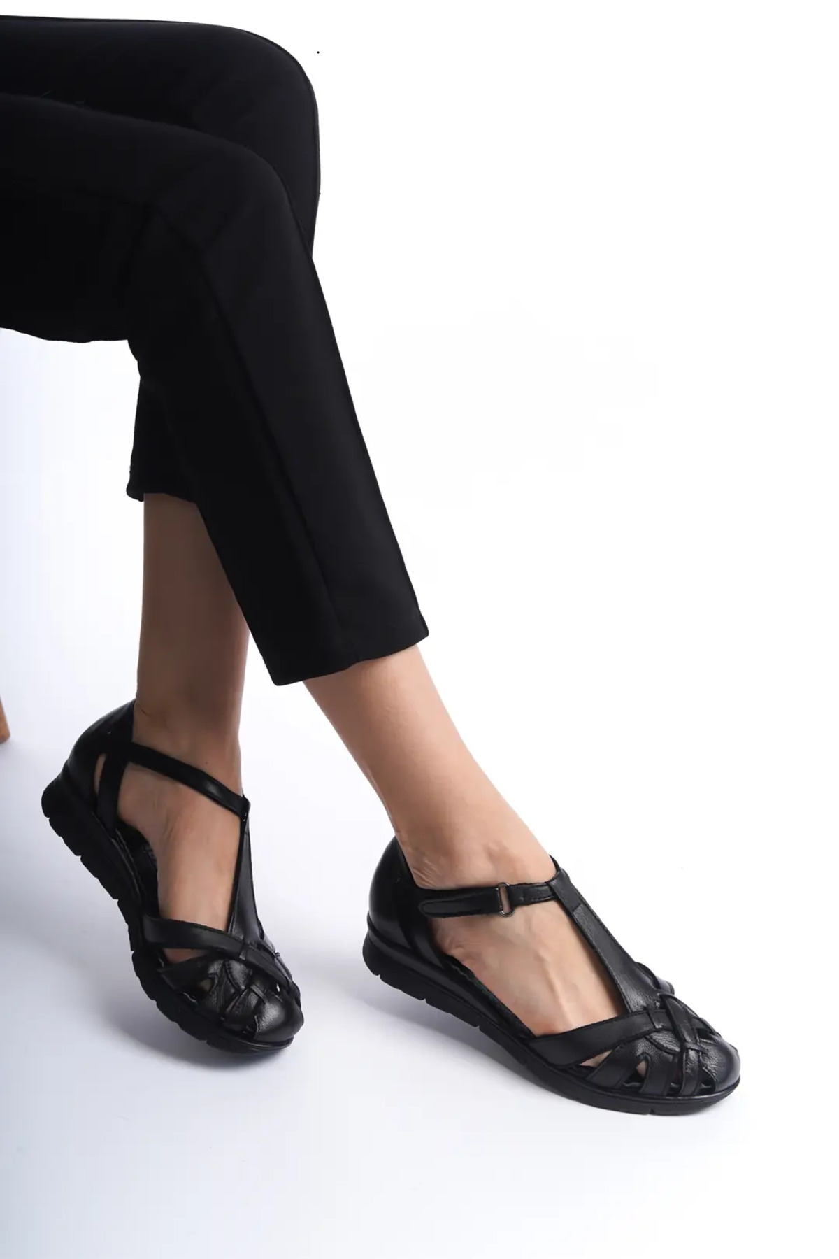 Genuine Leather Handmade Black Casual Women's Sandals