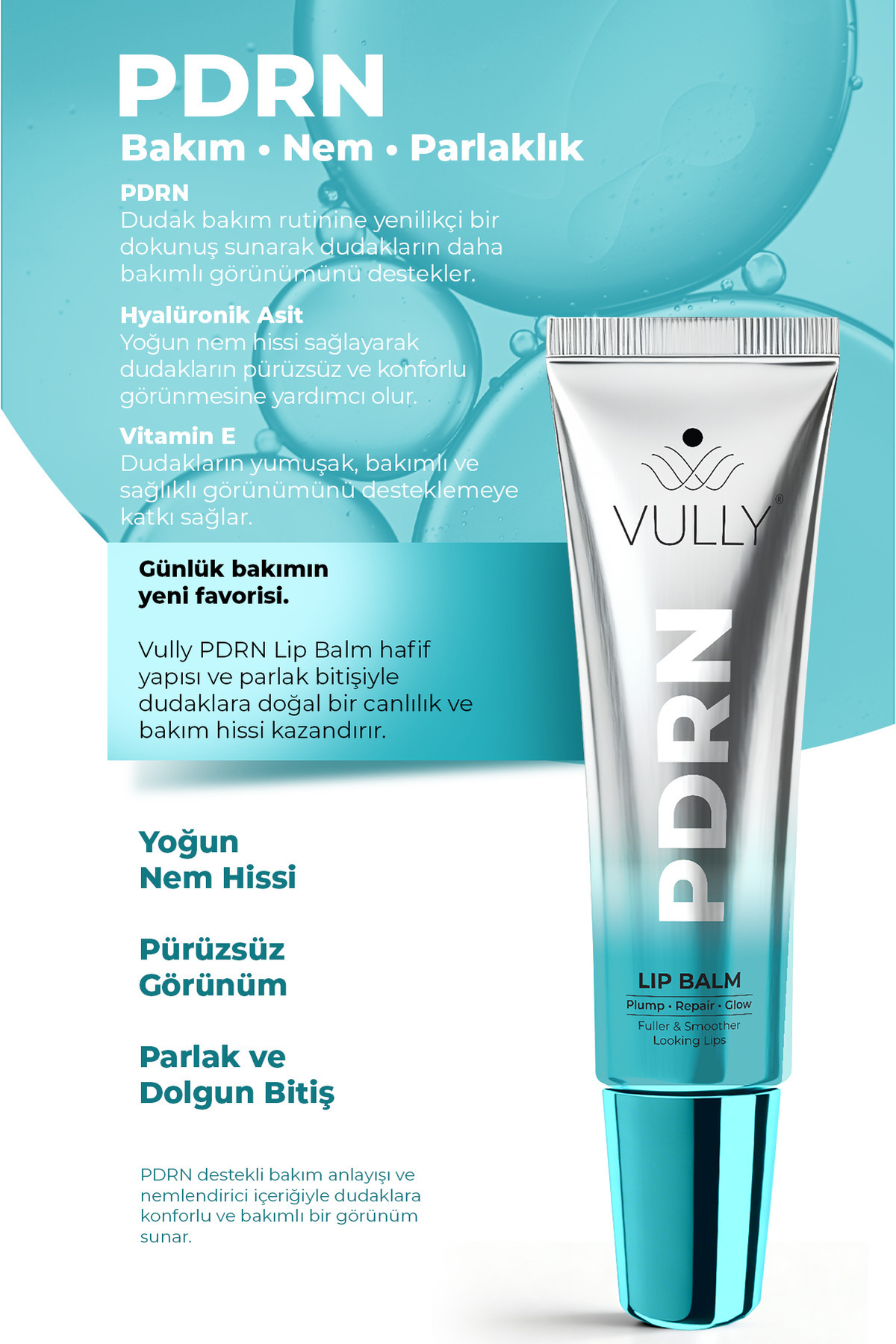 PDRN Glow Lip Balm | Şeffaf, Cam Görünümlü Parlaklık Veren, Dolgunlaştırıcı ve Onarıcı Dudak Bakım Balmı | PDRN, Hyalüronik Asit & Peptit İçeren 10 ml — بی‌رنگ Dudak Lip Balm — تصویر 4 از 6