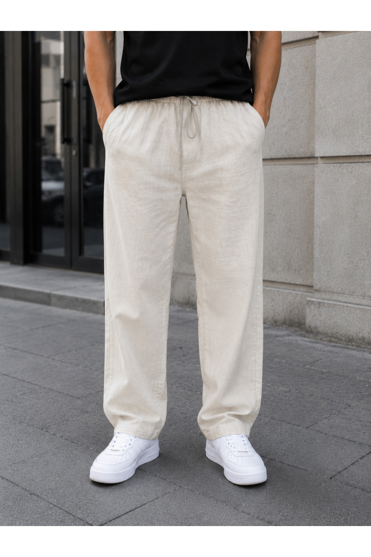 by fiyaka fashion Men's Raw Linen Premium Quality Baggy Pants (No Showing Seams Inside)