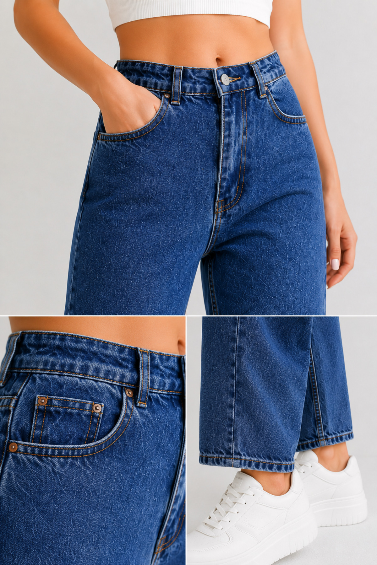 Lighter Jeans Kadın Mavi Yüksek Bel Mom Jeans Boyfriend Kesim Denim Jean Pantolon görsel 6