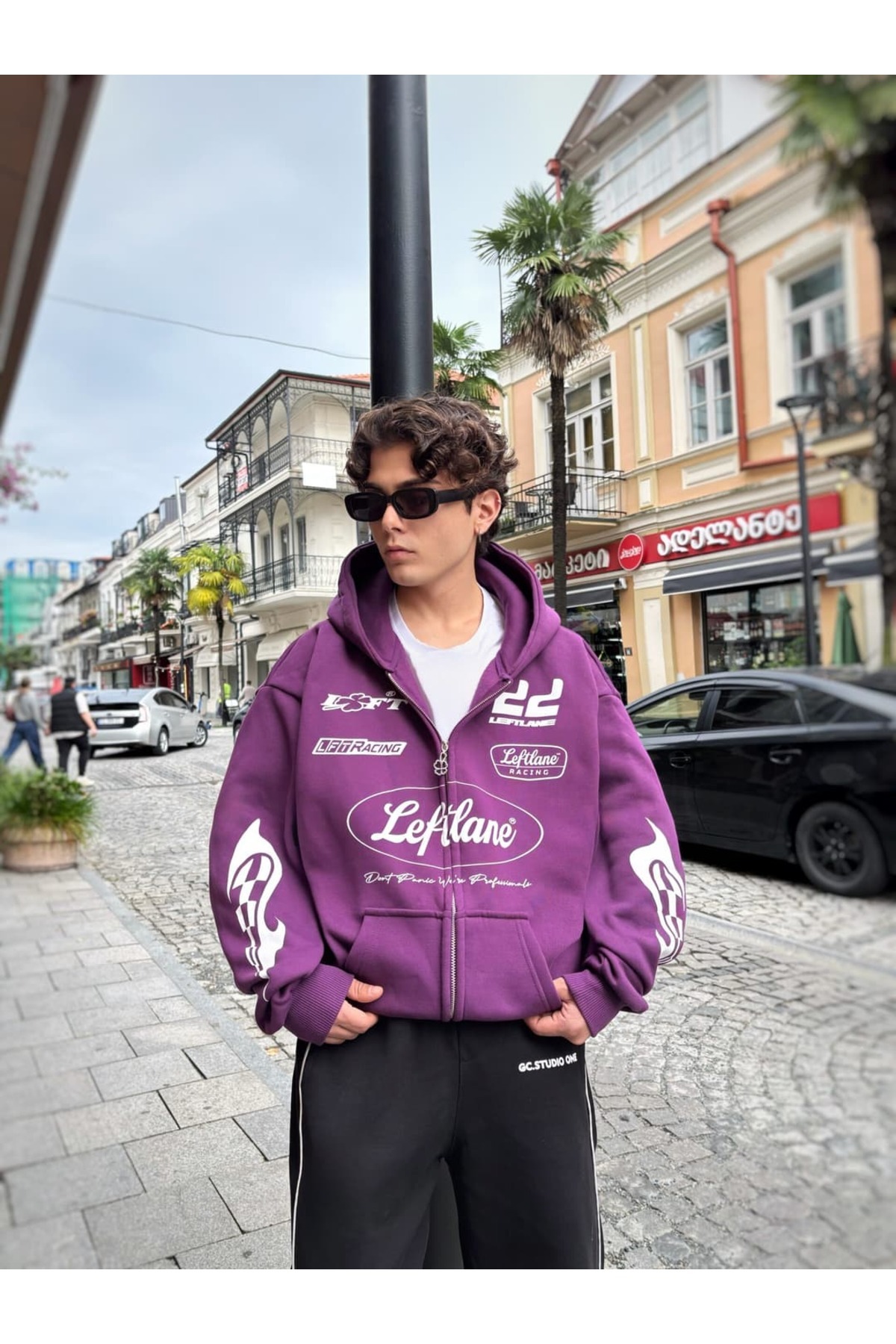 cordelia Purple LFTLINE Fire Arm Design Oversize Zip Hoodie