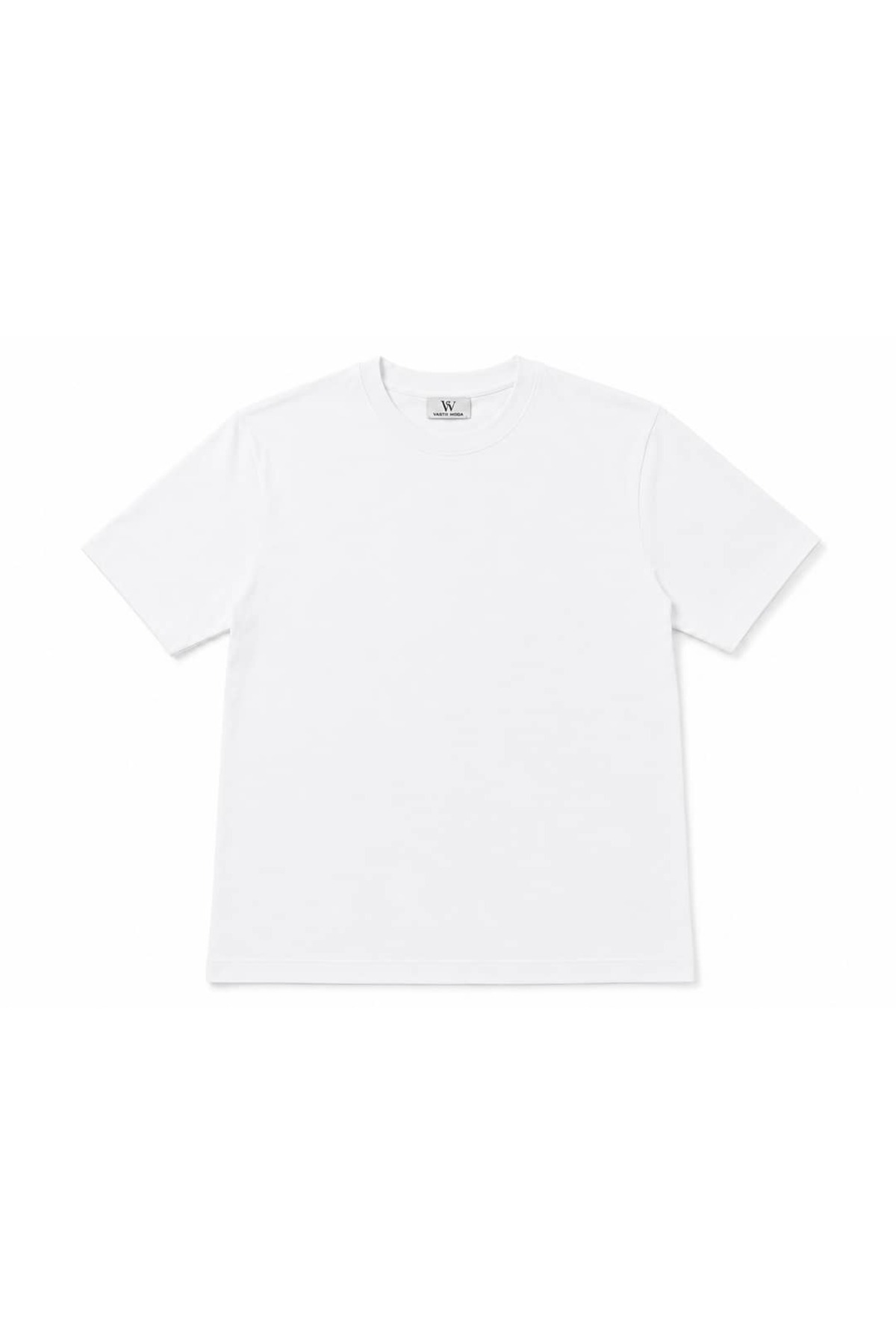 Vasto Moda Erkek Oversize Kalın Dokulu %100 Organik Pamuk Bisiklet Ribana Yakalı Beyaz T-Shirt görsel 5