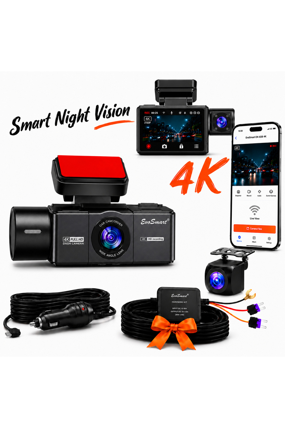 EvoSmart Camera Auto De Bord EvoSmart™ Y226 Tripla, Rezolutie 4K, Camera Dubl...