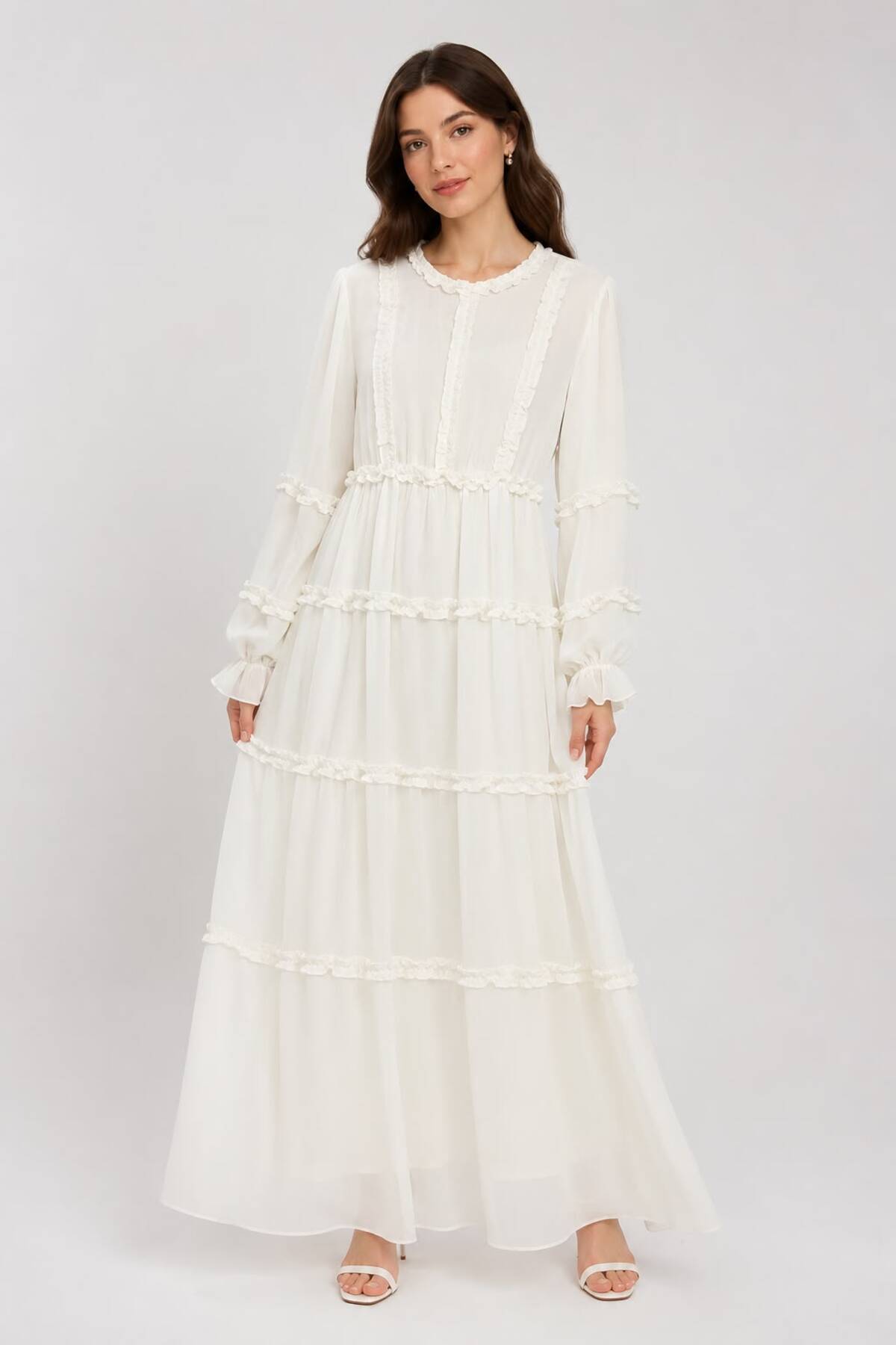 QARA Chiffon Dress with Elastic Waist and Ruffle Details