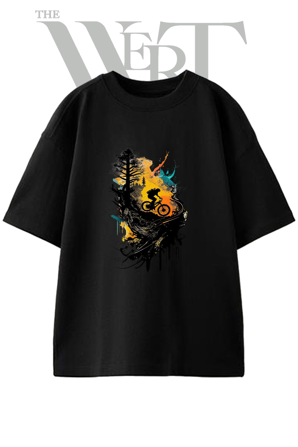 THEWERT Mountain Bike Design Printed Unisex Black Oversize T-Shirt