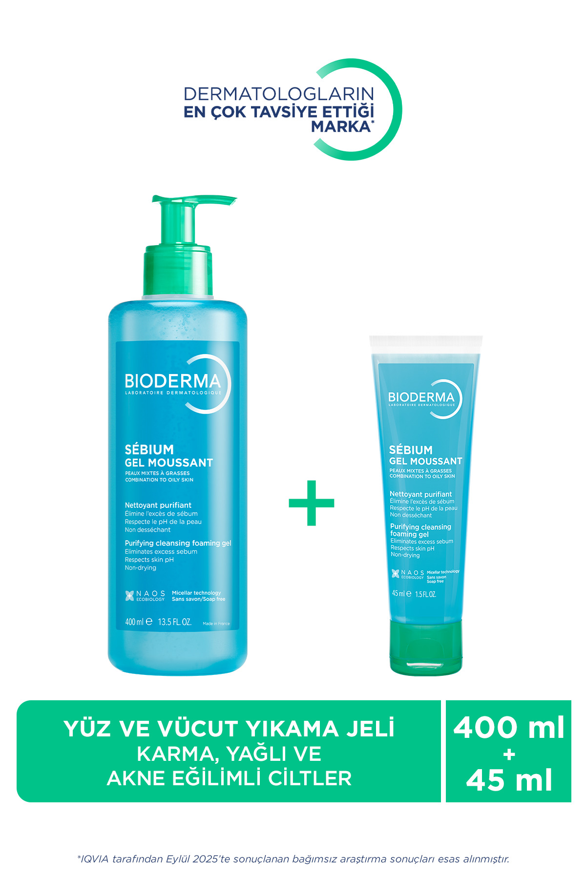 Bioderma Sebium Foaming Gel Karma, Yağlı Akne Eğilimli Ciltler İçin Yüz Temizleme Jeli 400 ml + 45 ml Set — 1003135055