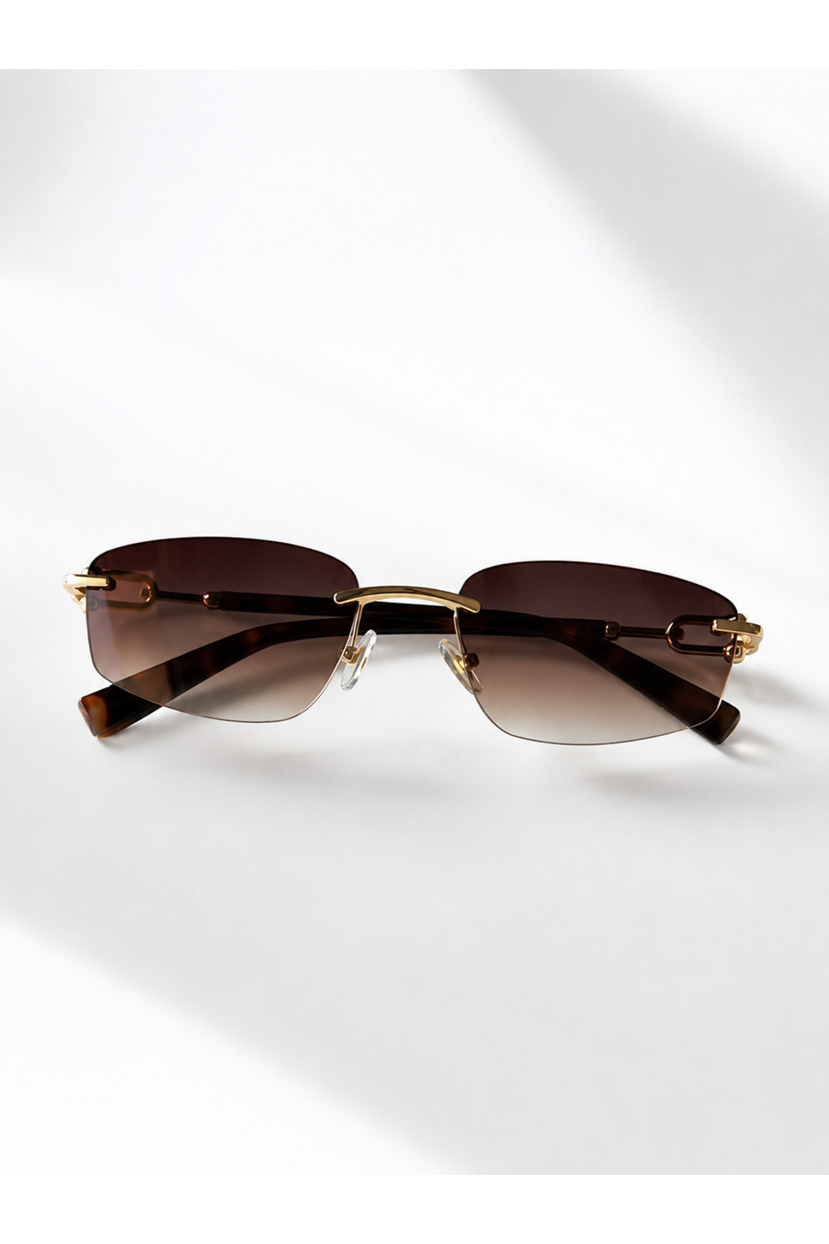 PİYESBOUTİQUE Lily Kadın Dikdörtgen Güneş Gözlüğü, UV Korumalı, Retro Vintage Tasarım, Gold Detaylı Şık Premium Gözlük görsel 4