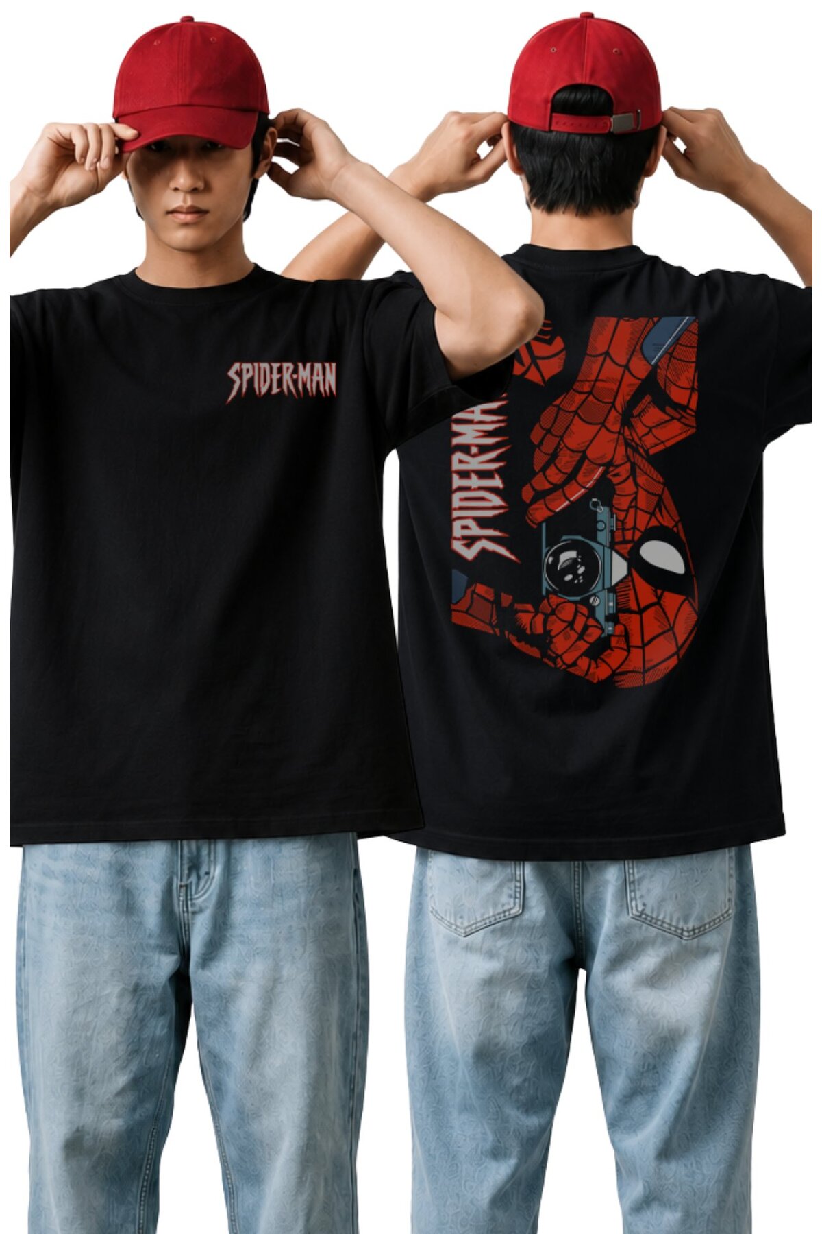 Fuddy Moda Oversize Reverse Spider Back Print T-Shirt, Unisex Spider Themed Kids T-Shirt