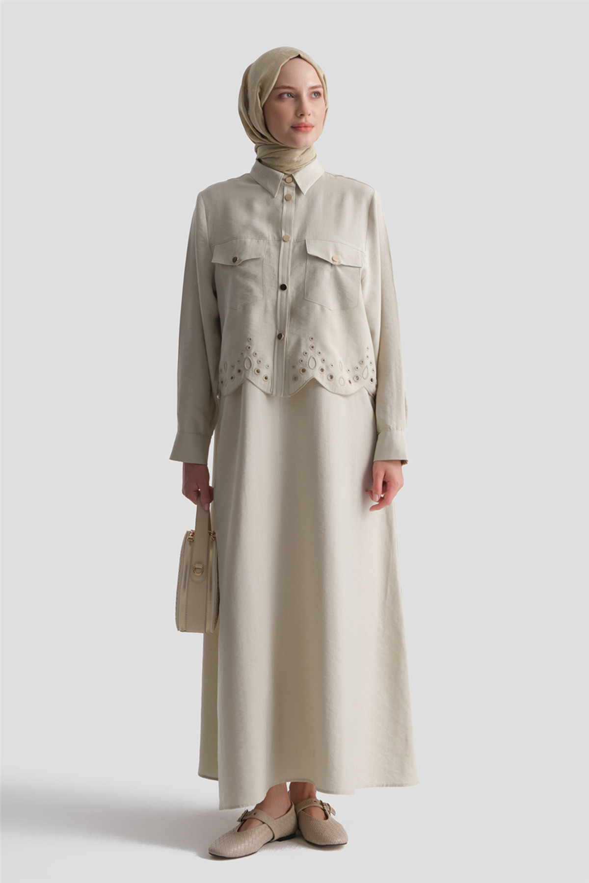 Armine Embroidered jacket dress - seafoam green