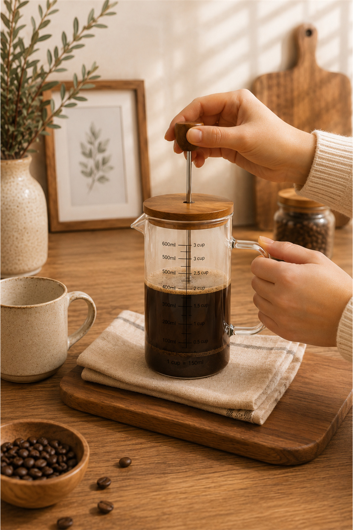 ぽて Tohana 600 ml Cam French Press – Isıya Dayanıklı Borosilikat