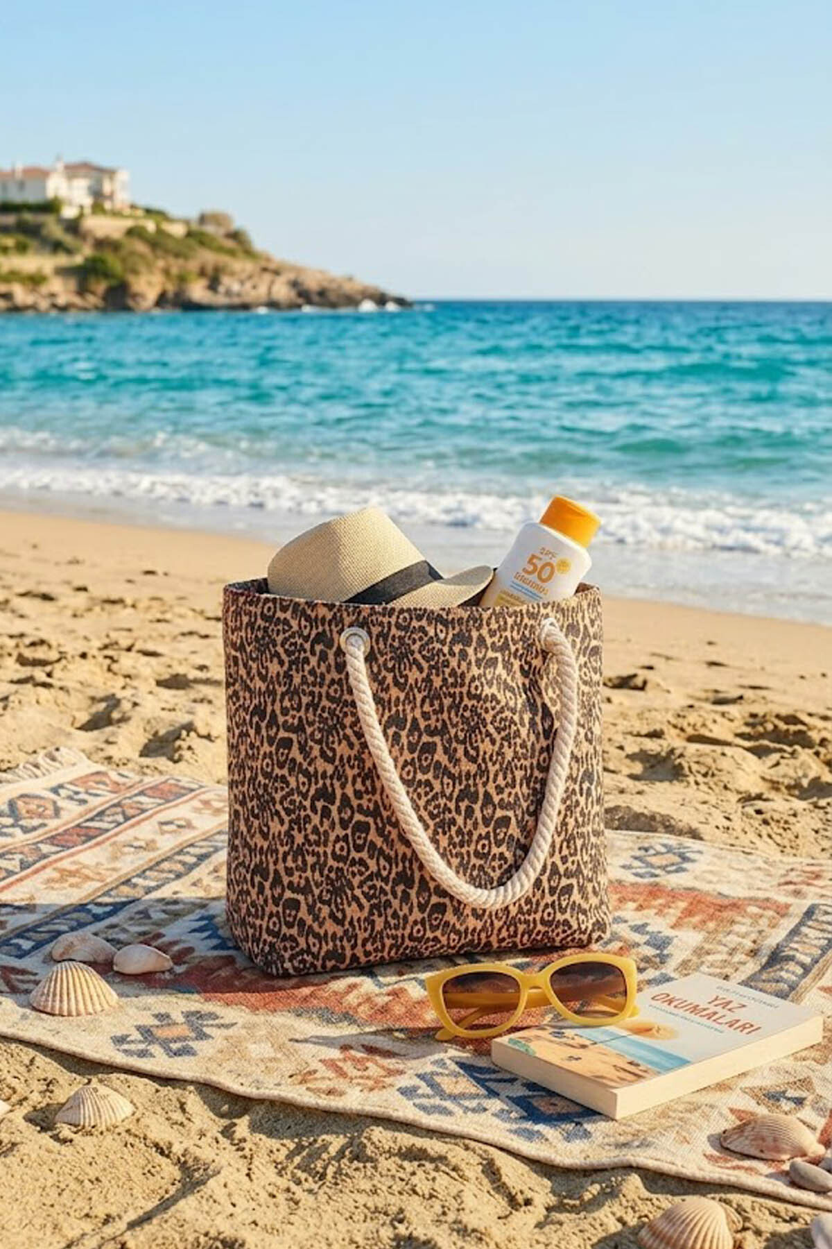 Çt Çeyizci Tekstil Büyük Boy Plaj Çantası 40x30 cm, Fermuarlı Günlük Omuz, Alışveriş ve Tatil Çantası