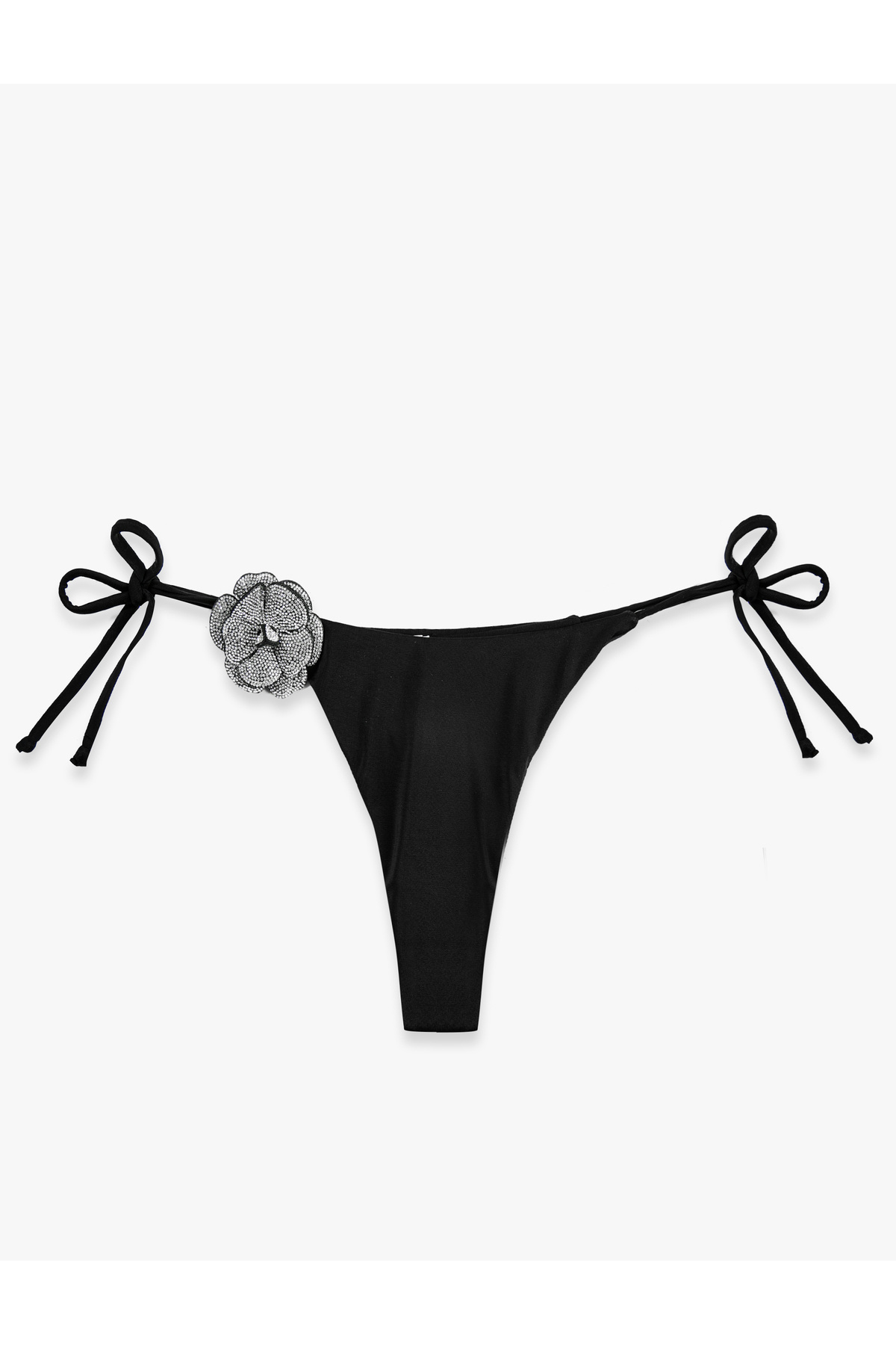 Taşlı Çiçek Aplike Detaylı Yanları İpli String Mikro Bikini Altı
