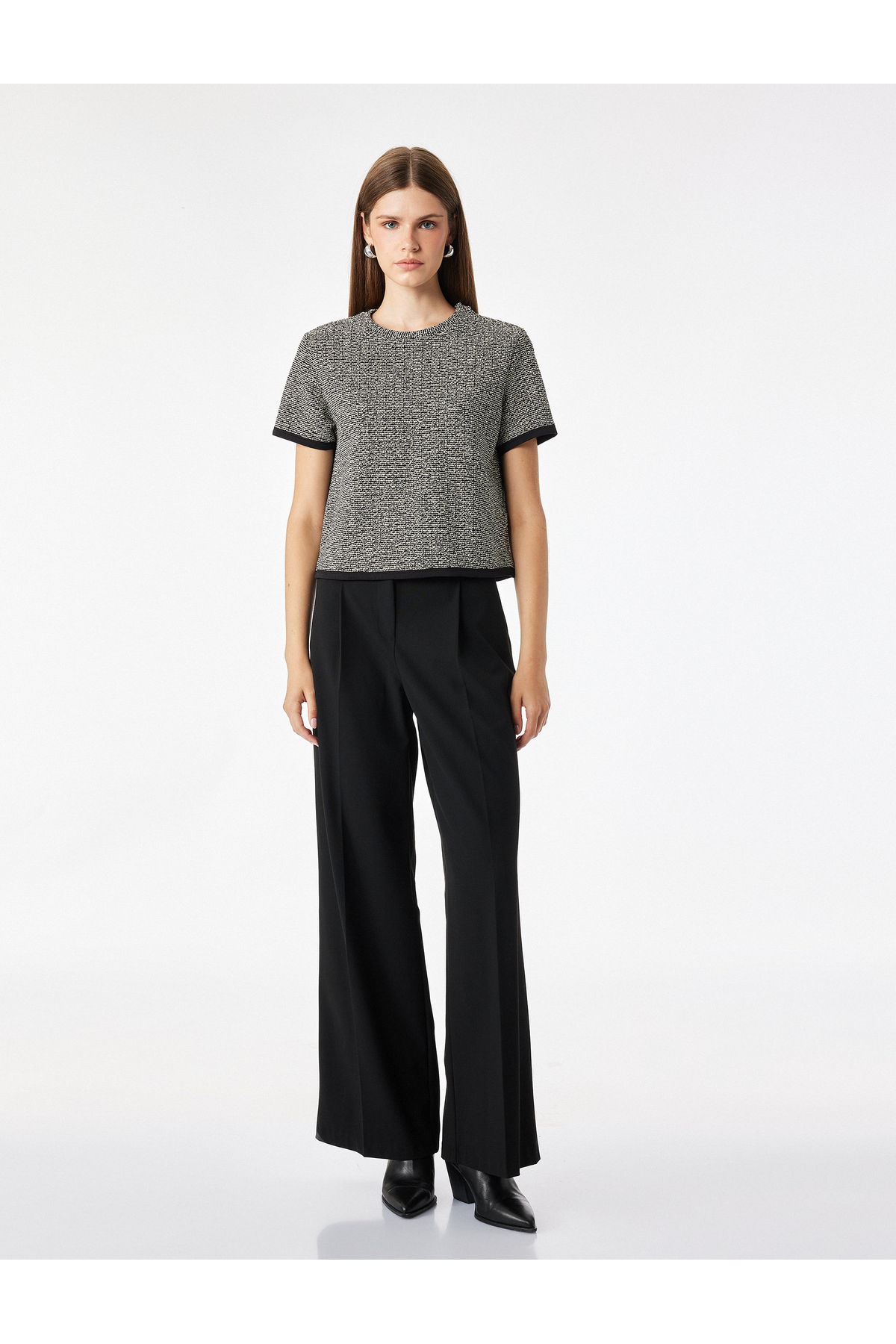 Koton Slim Fit Crew Neck Short Sleeve Tweed T-Shirt