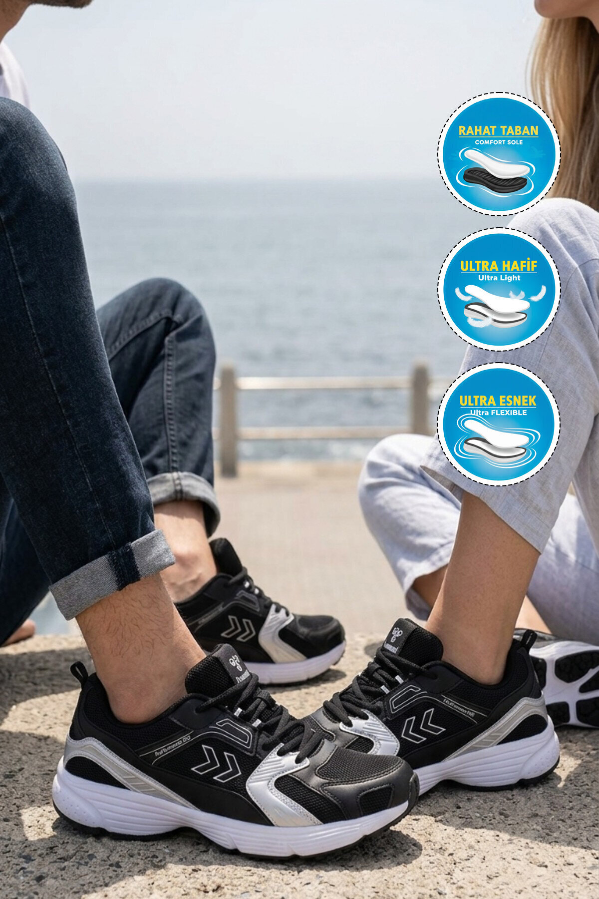 hummel Siyah Nefes Alabilen File Detaylı Hafif Taban Erkek Yürüyüş ve Spor Ayakkabı Sneaker Hml 930