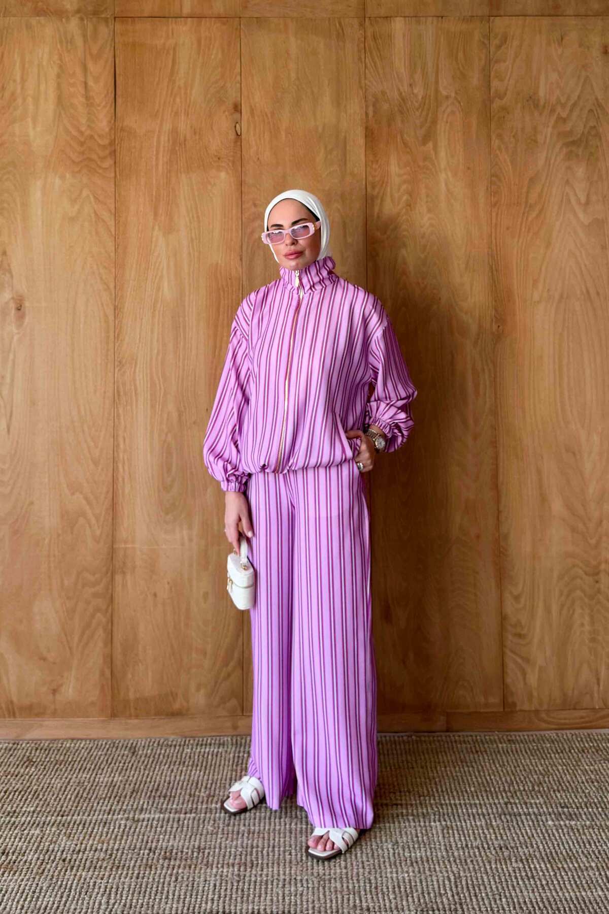 Melike Tatar Striped Zipper Suit 32-2936-1