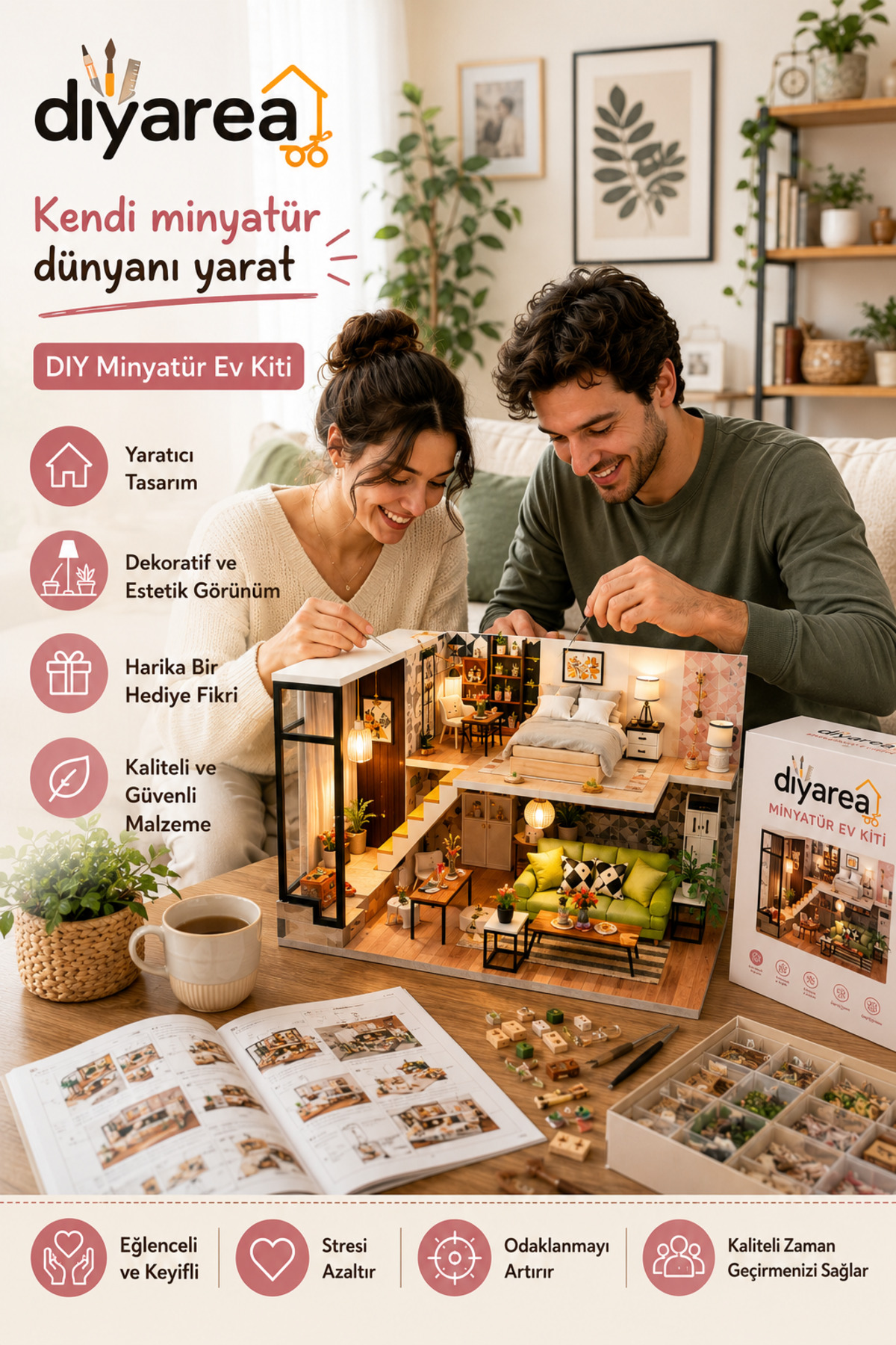 Diyarea Huzurlu Anlar Evi LED Işıklı Minyatür Maket Ev – Kendin