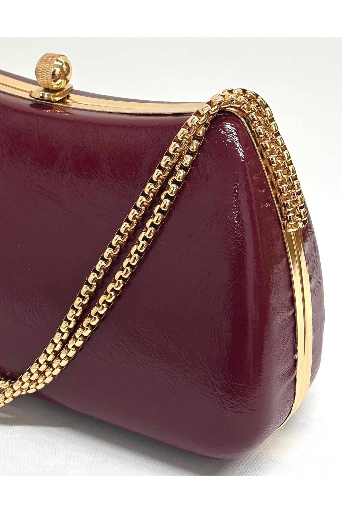 NAZART Kadın Cilt Bordo Abiye Clutch Zincir Askılı El ve Omuz Düğün Nişan Gece Çantası görsel 2