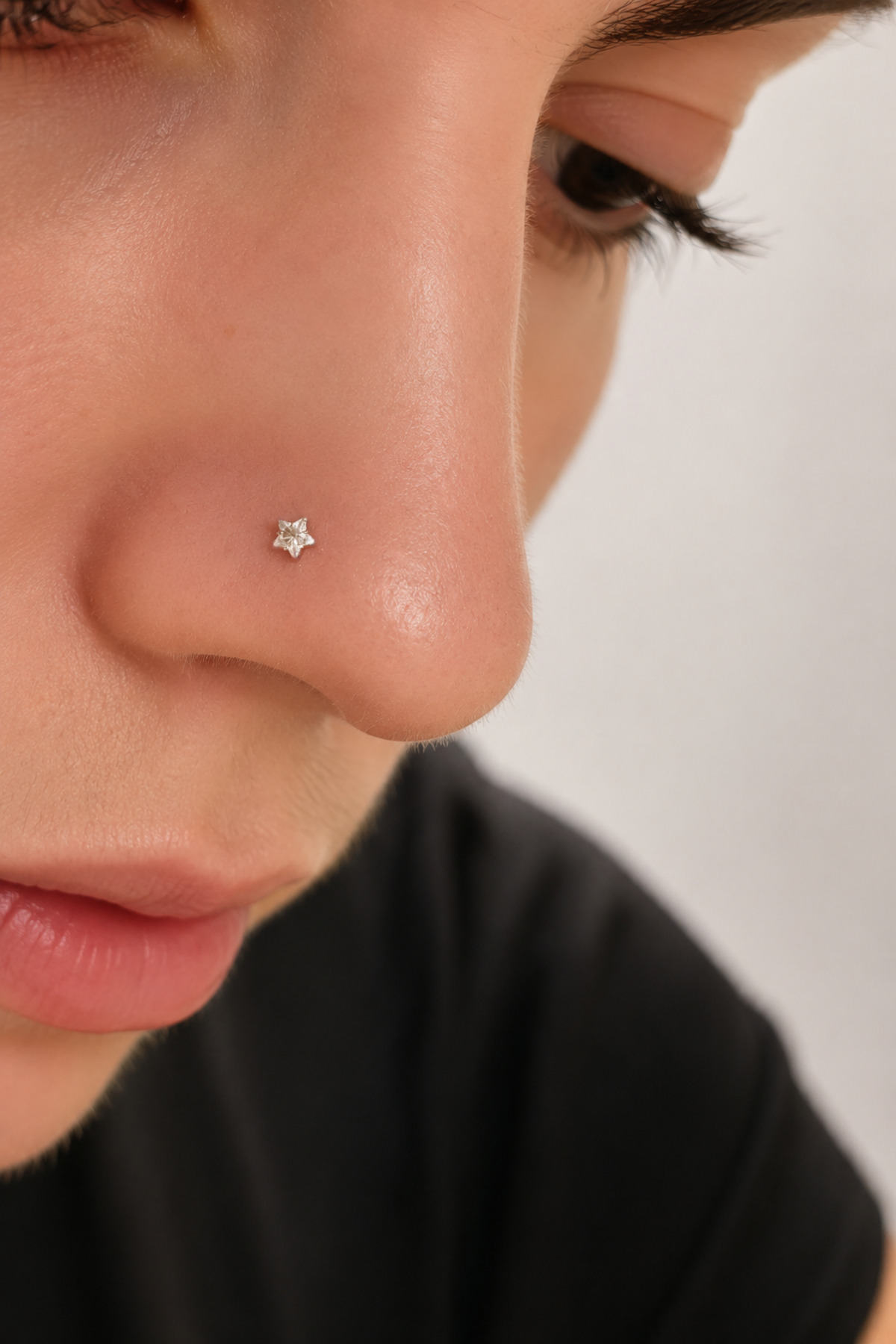 moonzy - minimalist & cozy 316L Çelik Yıldız Taşlı Labret Piercing 6 mm, Zirkon Tektaş Helix Tragus Küpe görsel 5