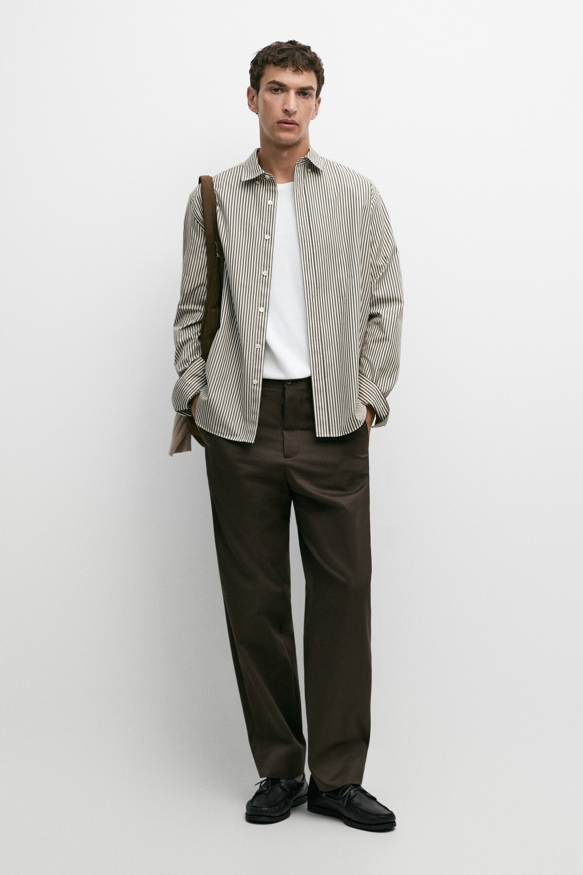 پیراهن پوپلین راه راه سایز معمولی ماسیمو دوتی پیراهن Massimo Dutti