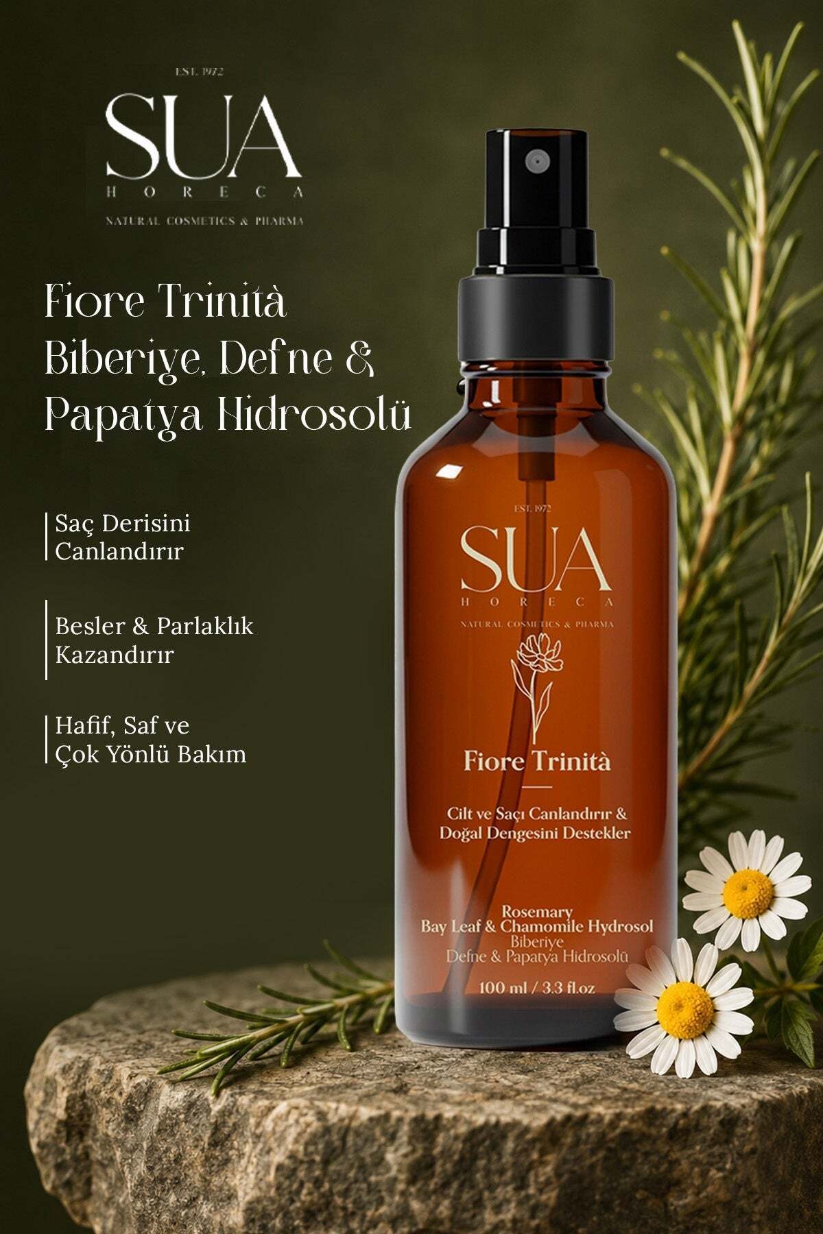 Fiore Trinità Biberiye Papatya Defne Hidrosolü Yüz Toniği ve Saç Spreyi 100 ml — SADE666 — تصویر 3 از 7