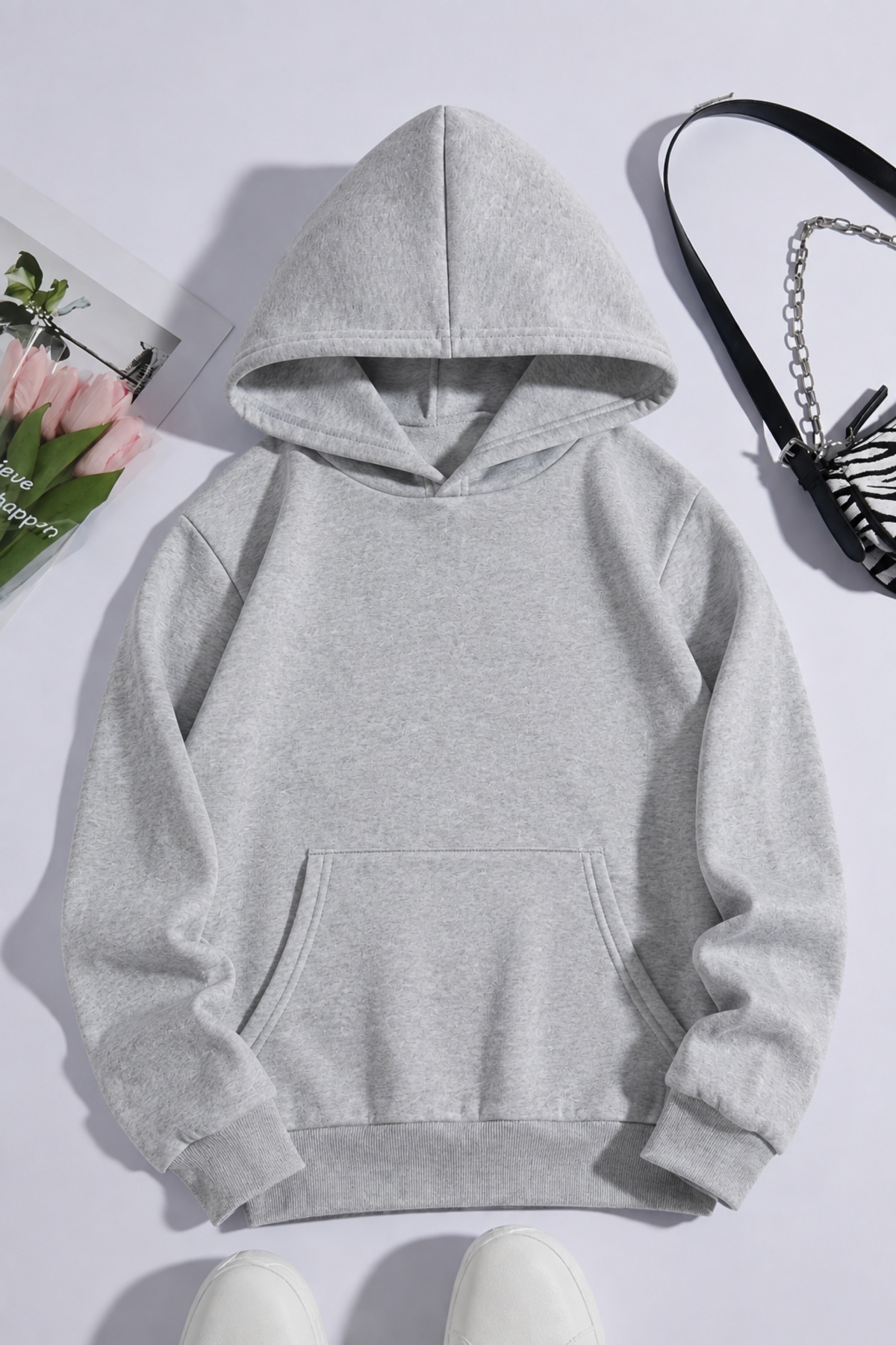 SANTAMİLA 3’lü Laci Gri Siyah Kapüşonlu Oversize Sweatshirt görsel 3