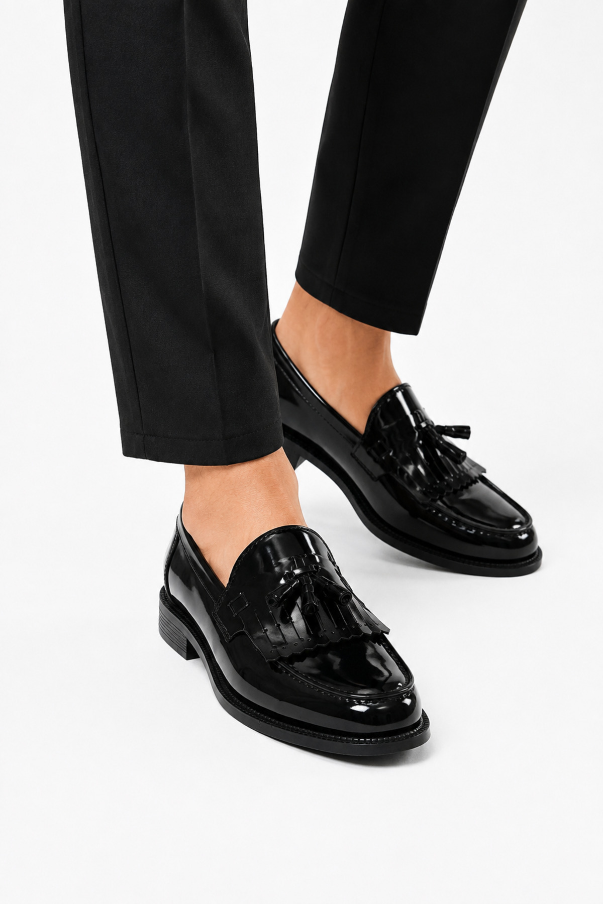 By Sabit Unisex Siyah Püsküllü Corcik Loafer Ayakkabı Bağcıksız Klasik Günlük Şık Kundura görsel 4
