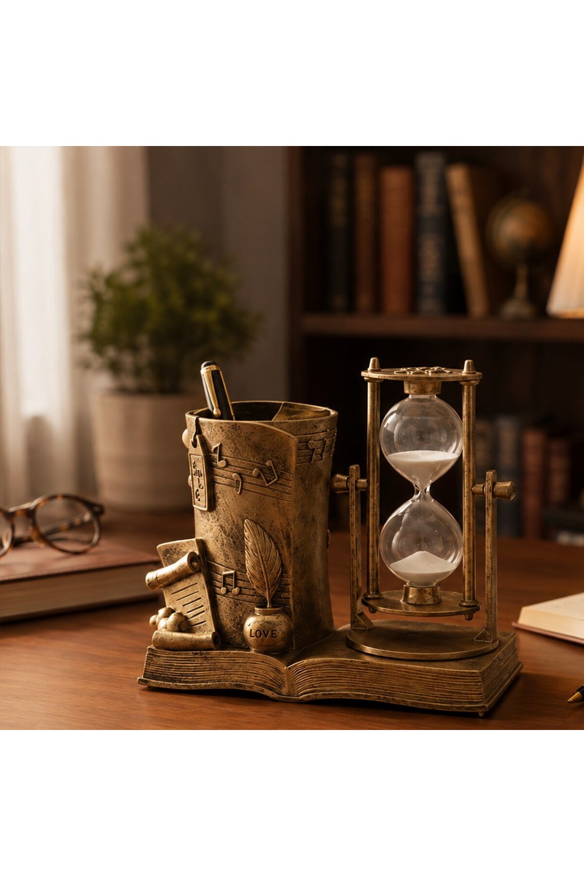 hediyesahibi Kişiye Özel Vintage Bronz Renk Kitap Tasarımlı Kum