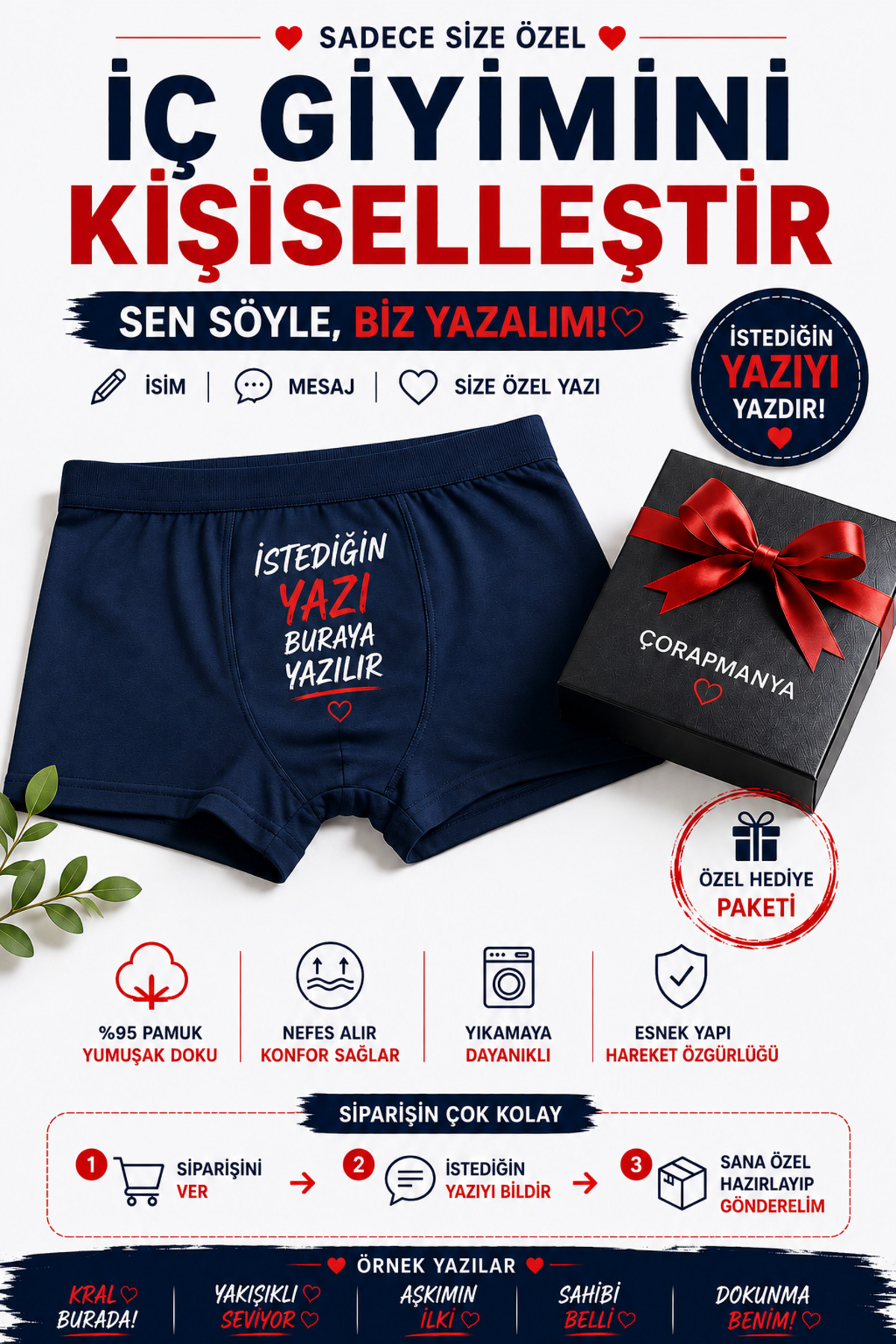 çorapmanya Size Özel Yazılı Erkek Boxer Çok Renkli İnce Bel Lastikli
