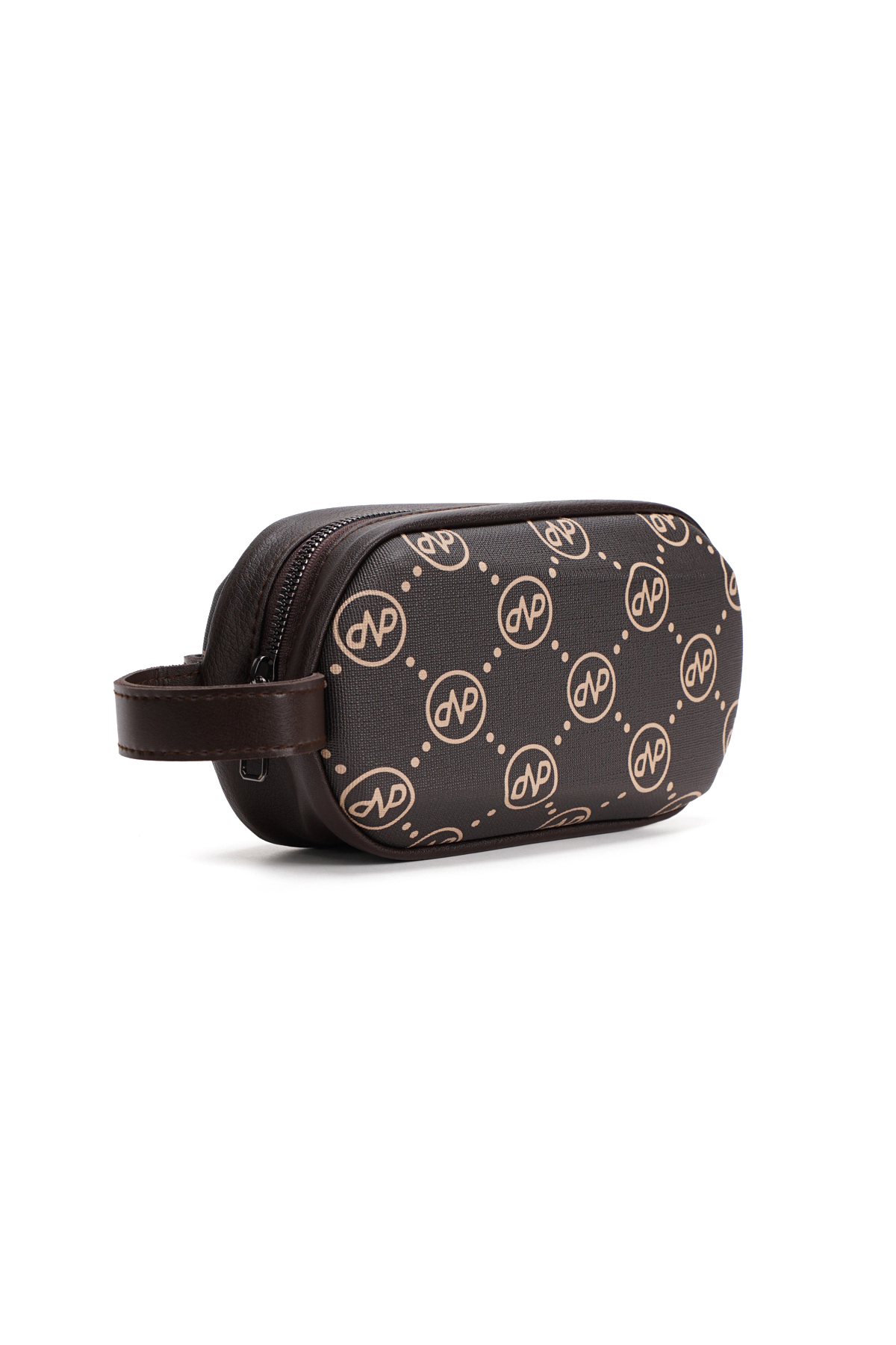 Newish Polo Erkek Desenli El Çantası Portföy Çanta Fermuarlı El Tutmalı Günlük Şık Organizer Clutch kahverengi görsel 2