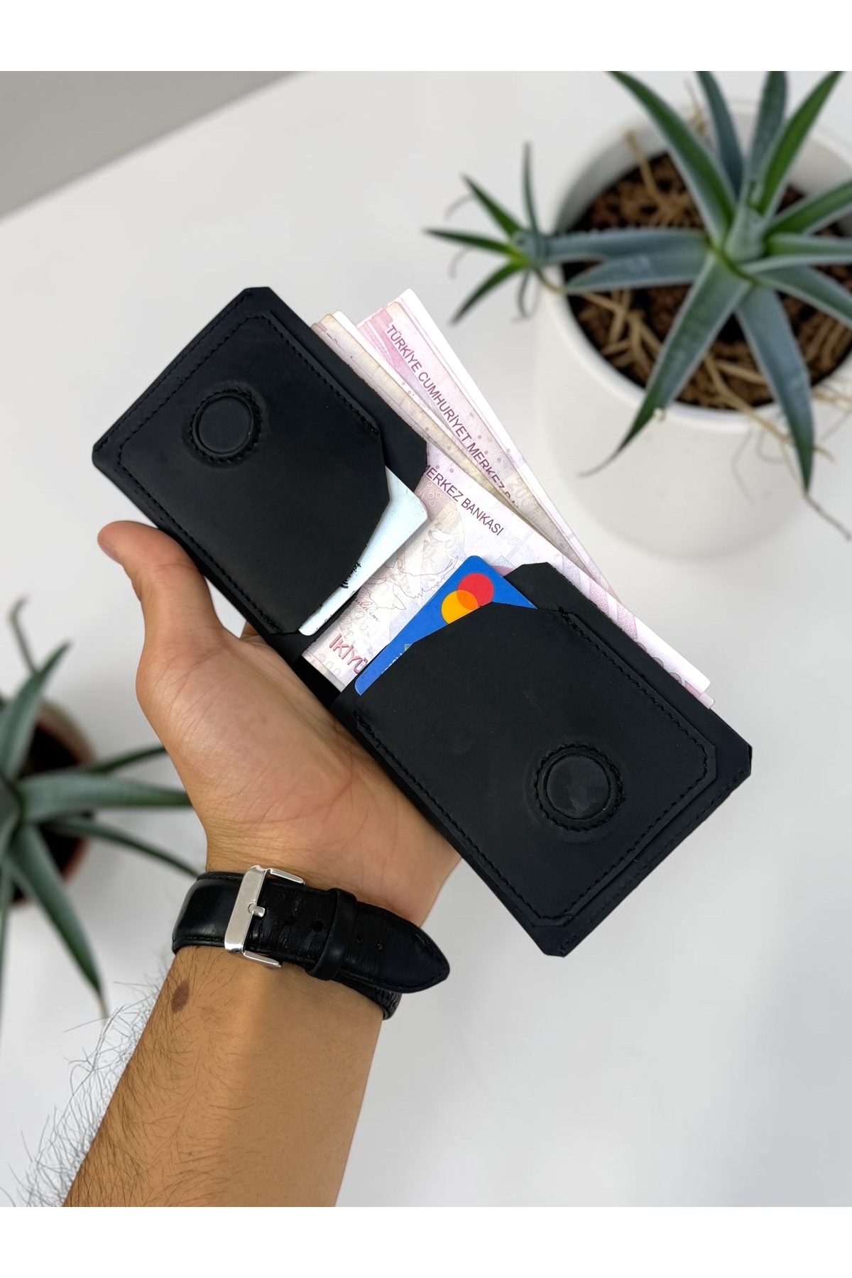 BeeBlack %100 Hakiki Deri CLARK Model Erkek Cüzdan - Mıknatıslı Şık Minimalist Cüzdan görsel 3